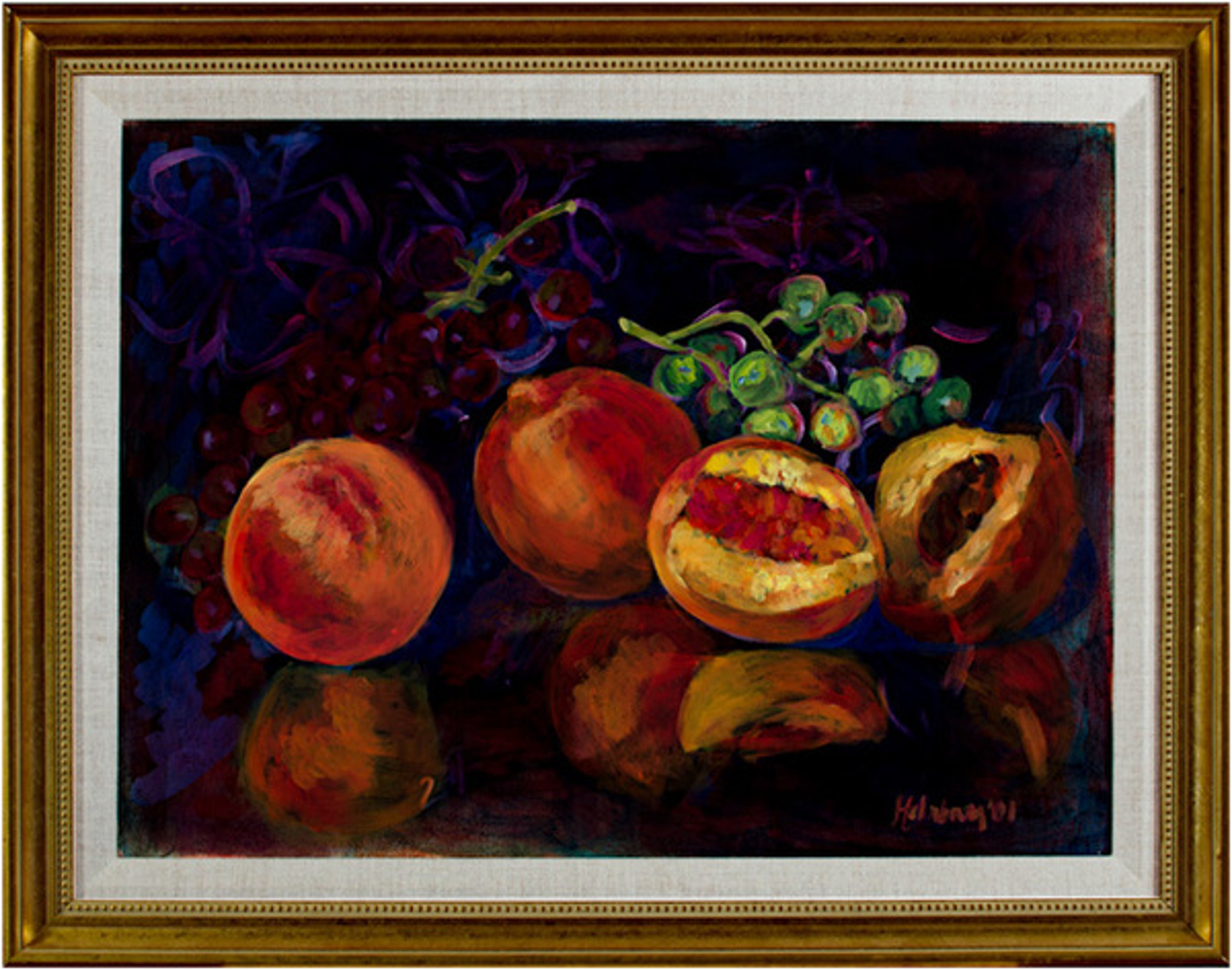 Still Life With Peaches & Grapes by Catherine Holmburg