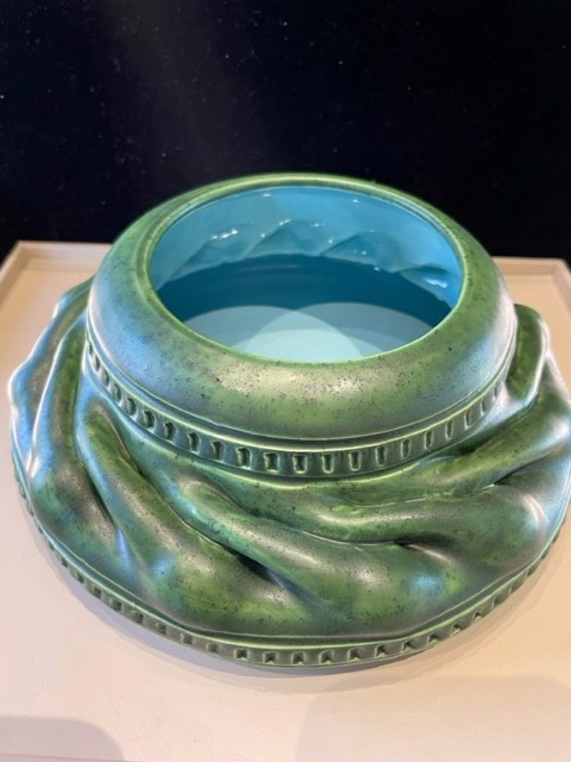 Clarkhouse #100 Large matte dark green folded bowl by Bill & Pam Clark Clark House Pottery