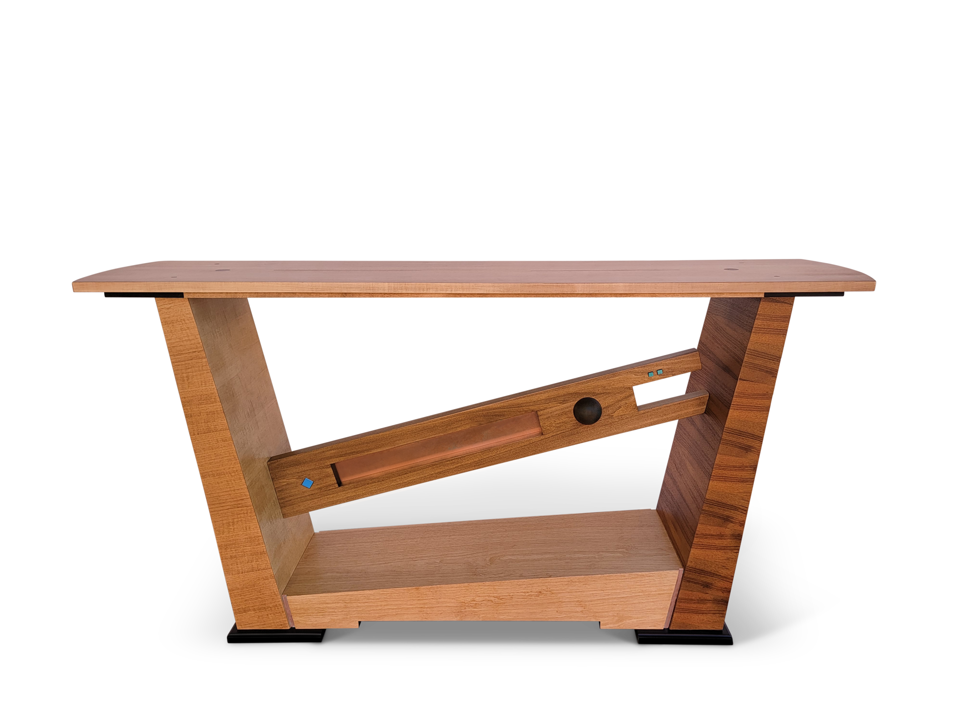 Angled Teak and Maple Table by Joseph Nikrasch