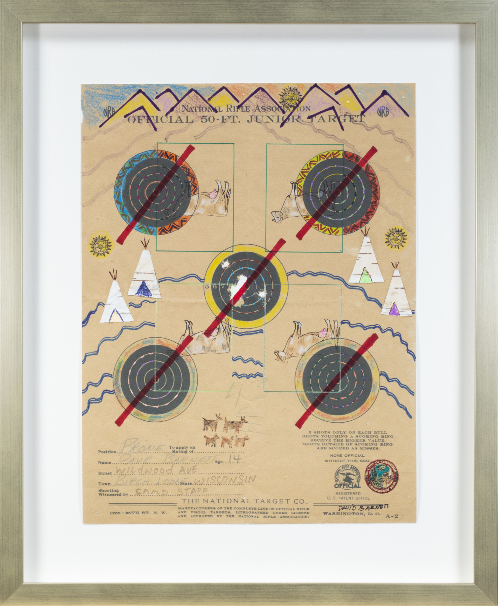Target Series No. 14: No More Violence, No More Shooting Target with Birch Bark Tee-Pees, Cows, and Many Rivers by David Barnett