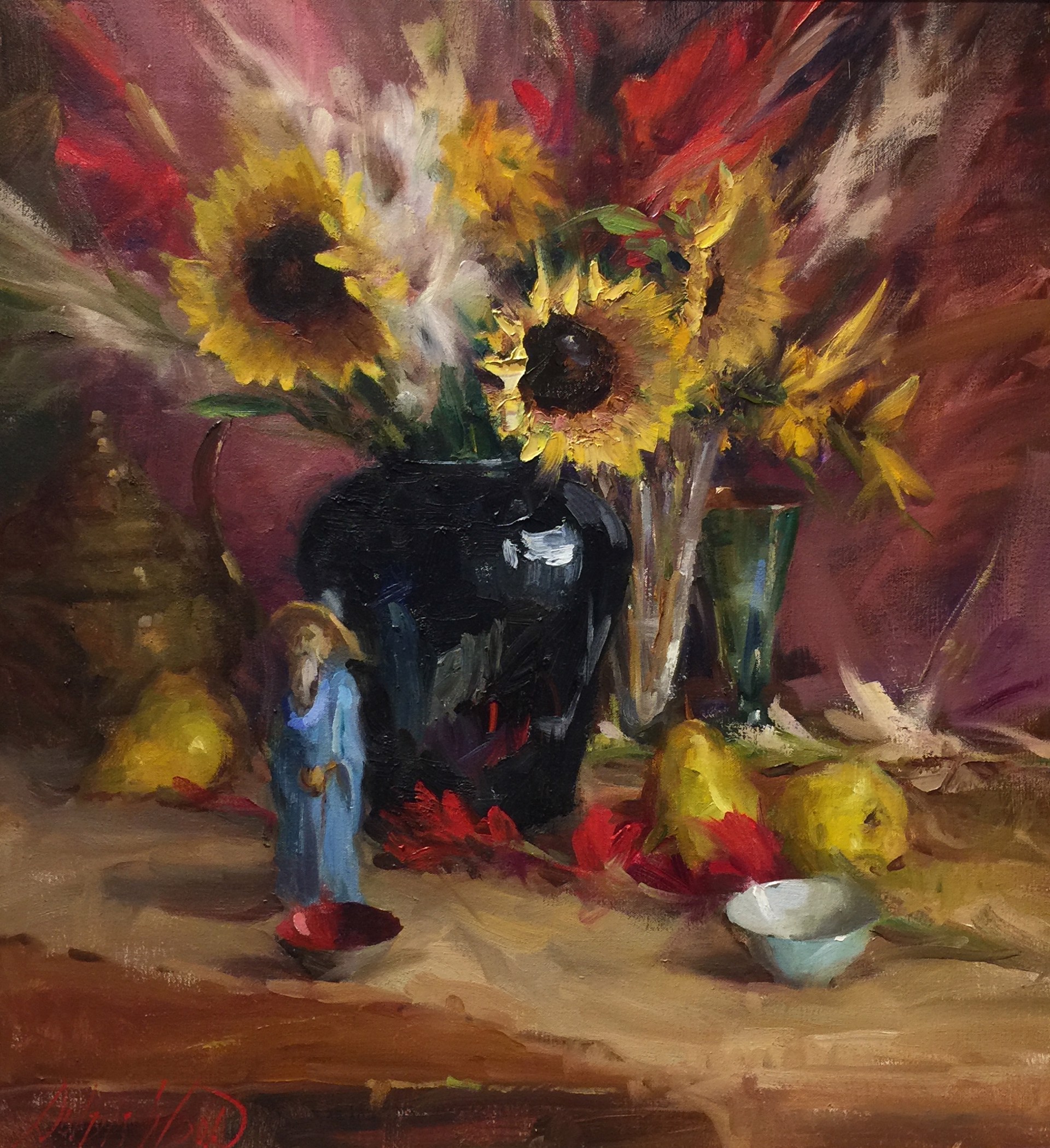 Sunflower Bouquet and Figurine by Mary Dolph Wood