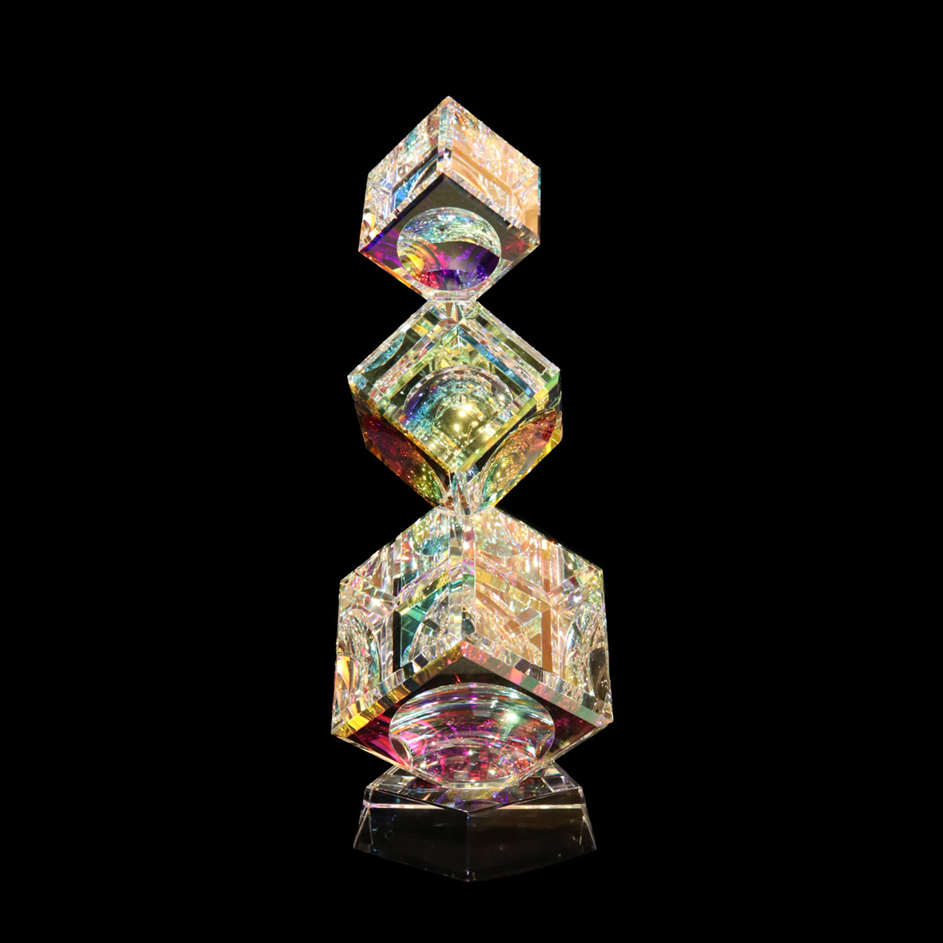 Crystal Cubes Tumbling (3) 50/60/80mm on Base by Harold Lustig