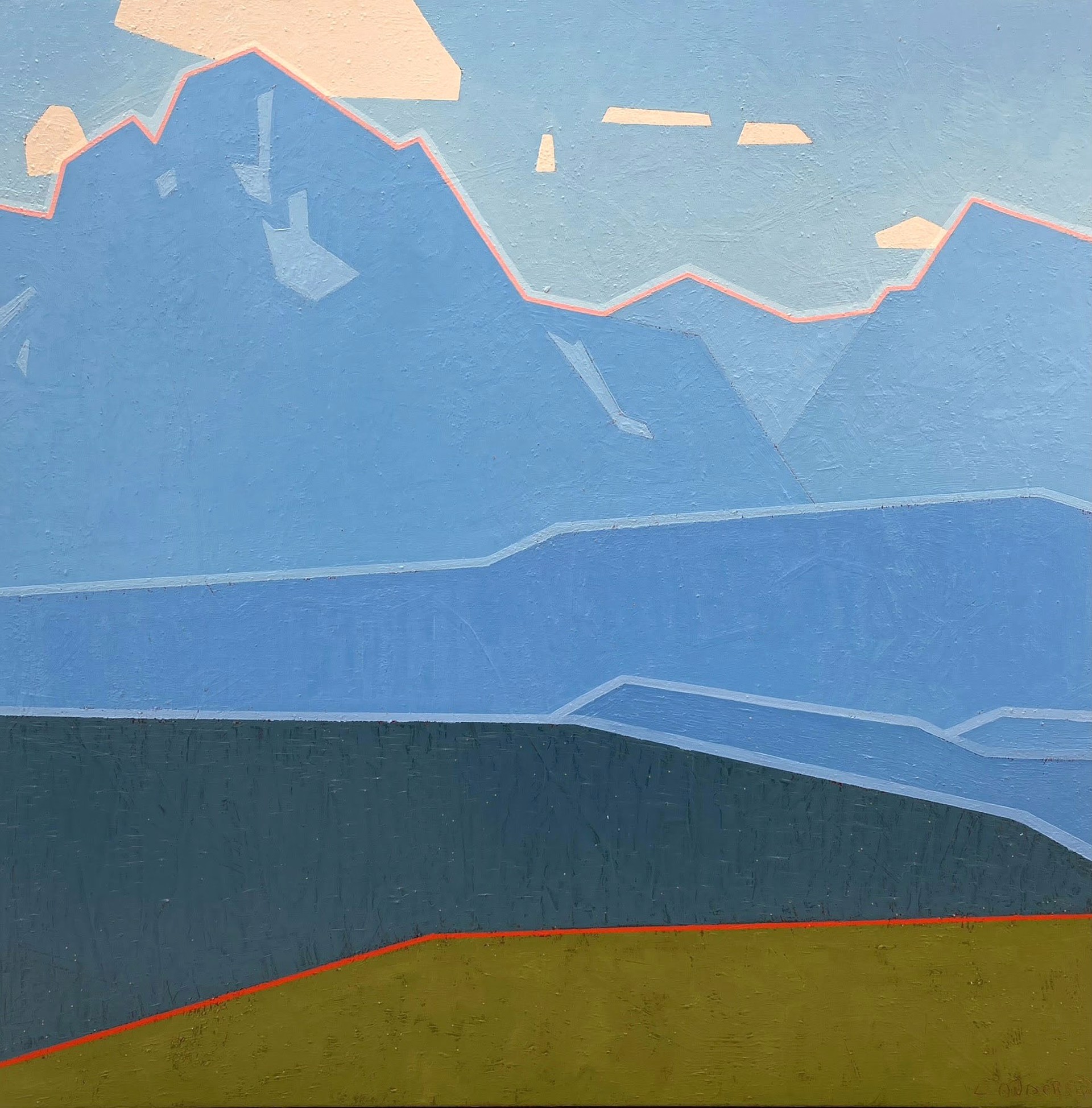 Original Oil Painting By Luke Anderson Featuring Mount Moran Landscape In Linear Style