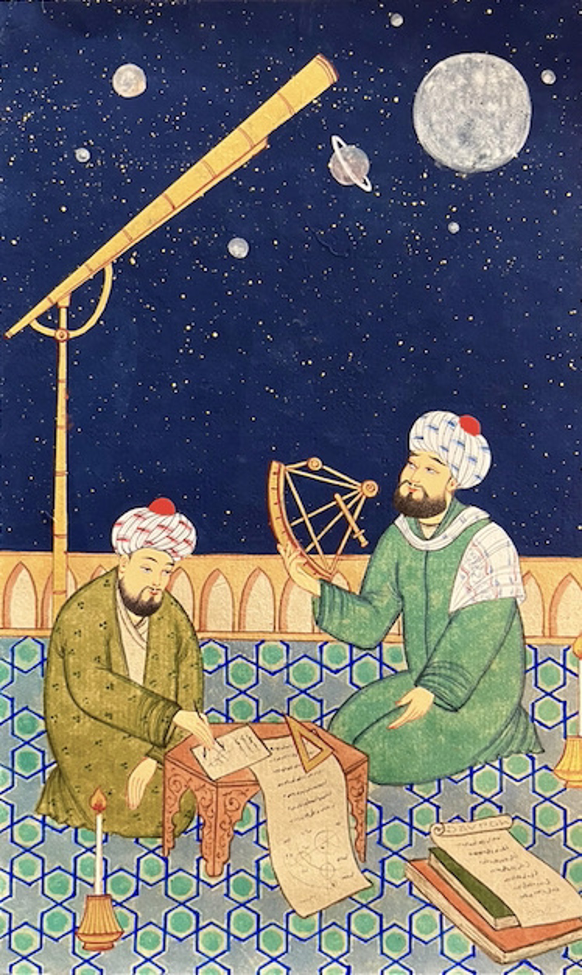 Ulughbek and his student at Observatory by Davron Toshev
