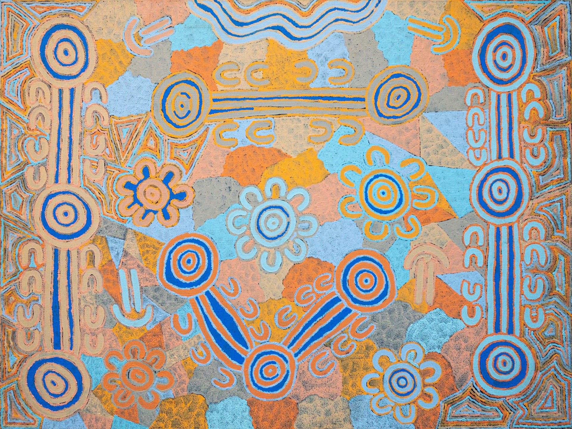 Agnes Nampijinpa Brown- Ngapa Jukurrpa (Water Dreaming) - Puyurru by Warlukurlangu Artists