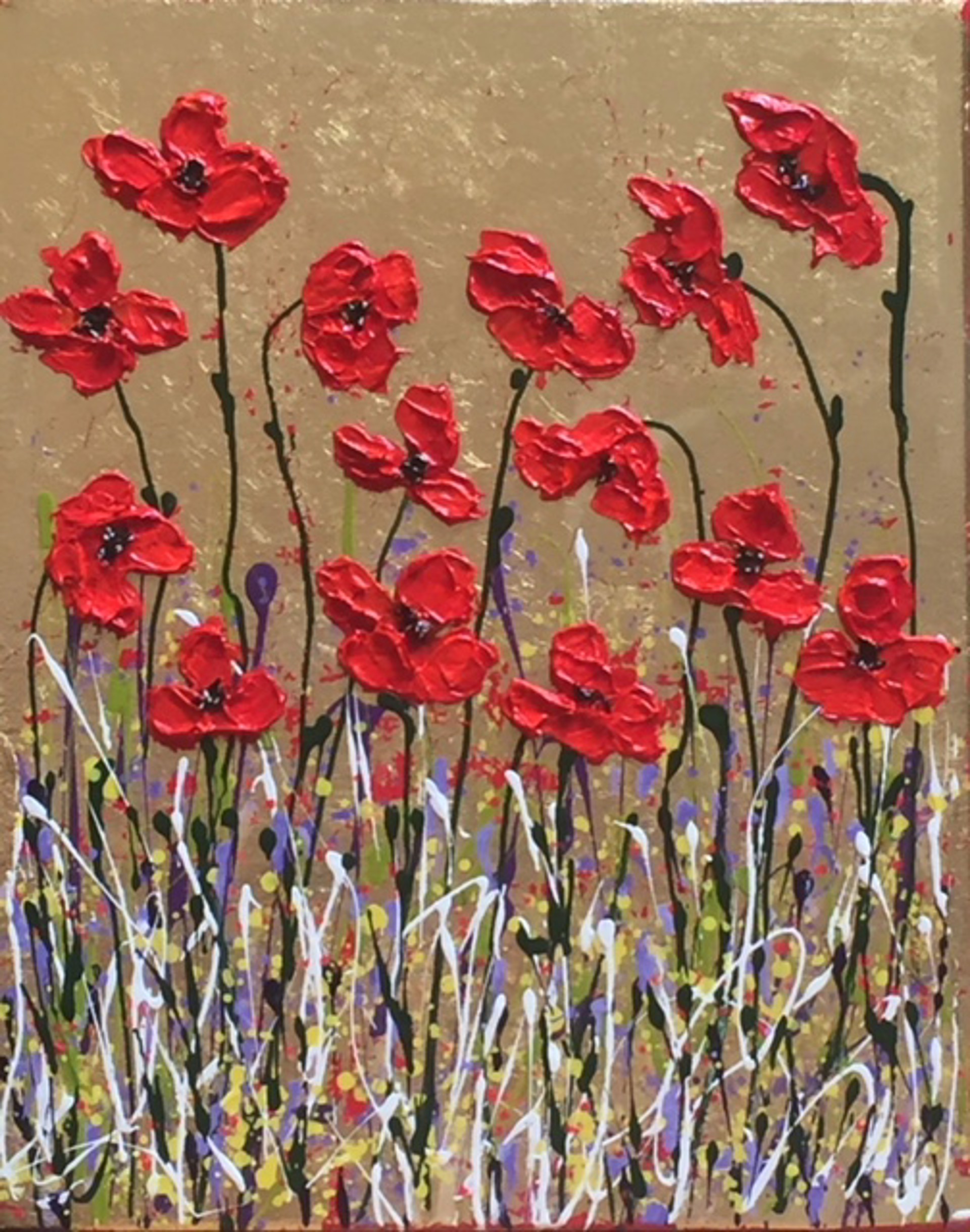 Poppies in Gold by Gloria Lee