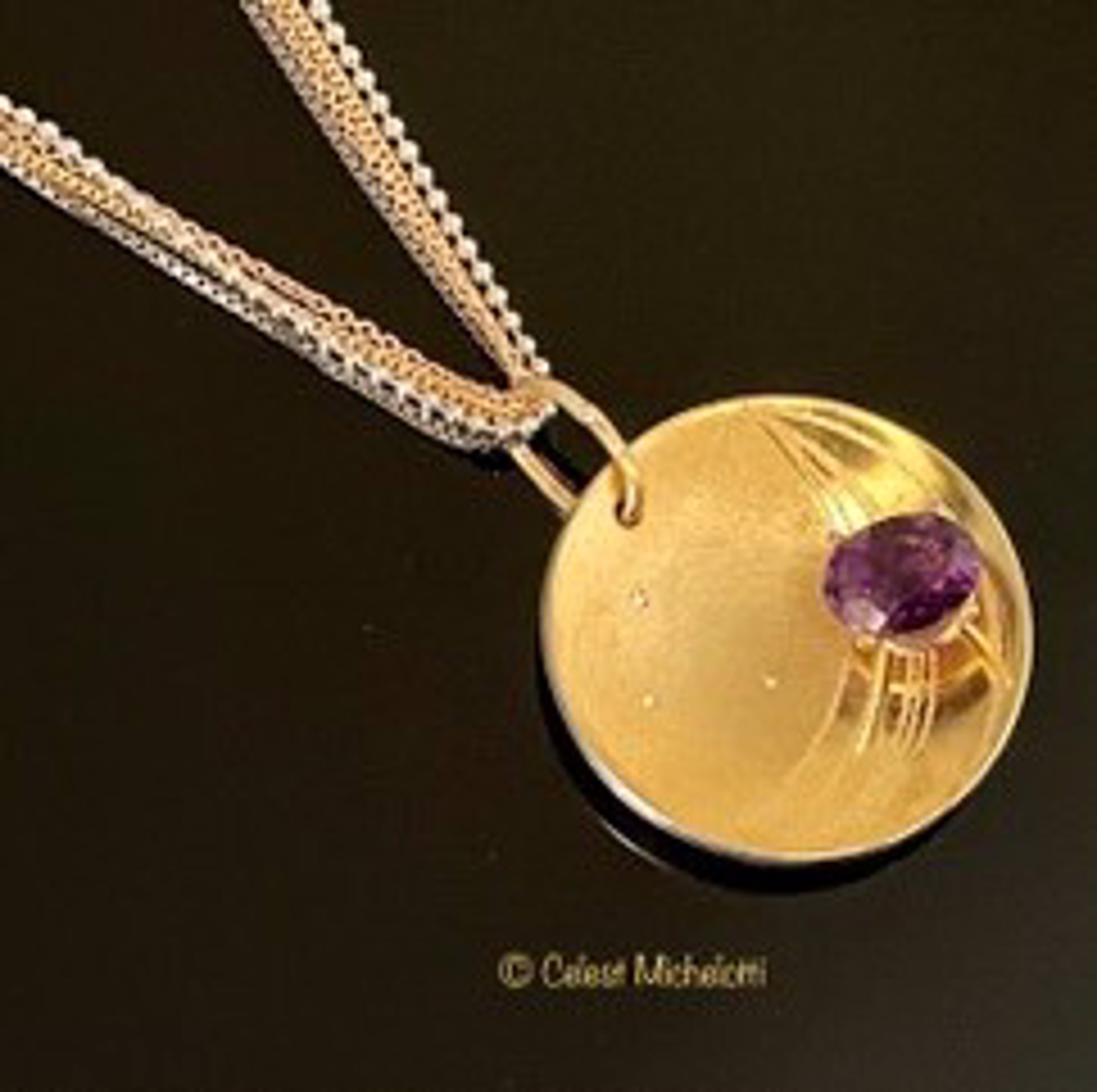 Starry Nights Necklace, Amethyst with 3 Stars by Celest Michelotti