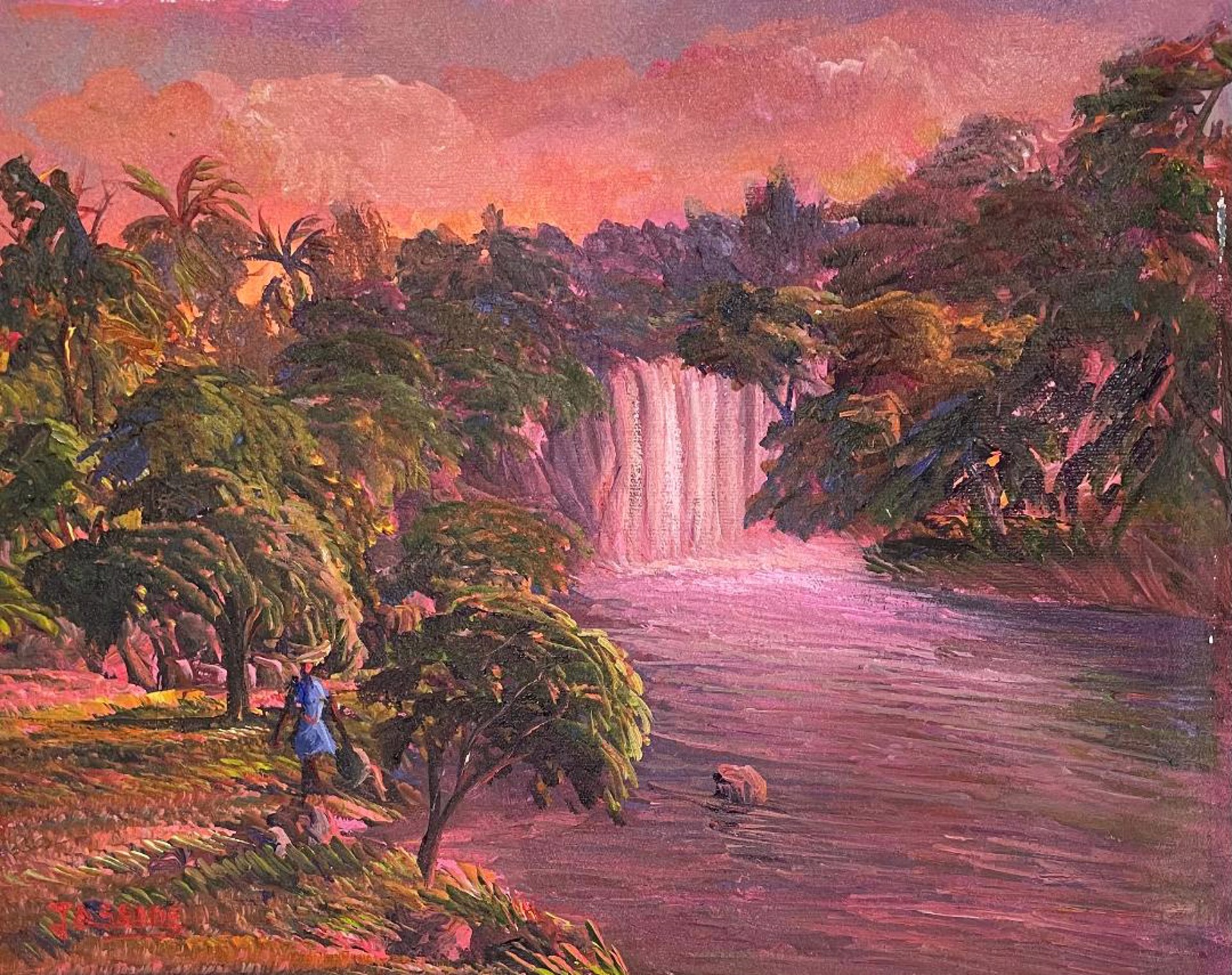 Woman By The Cascade At Sunset #29MFN by Jean Adrien Seide (Haitian, b.1956)