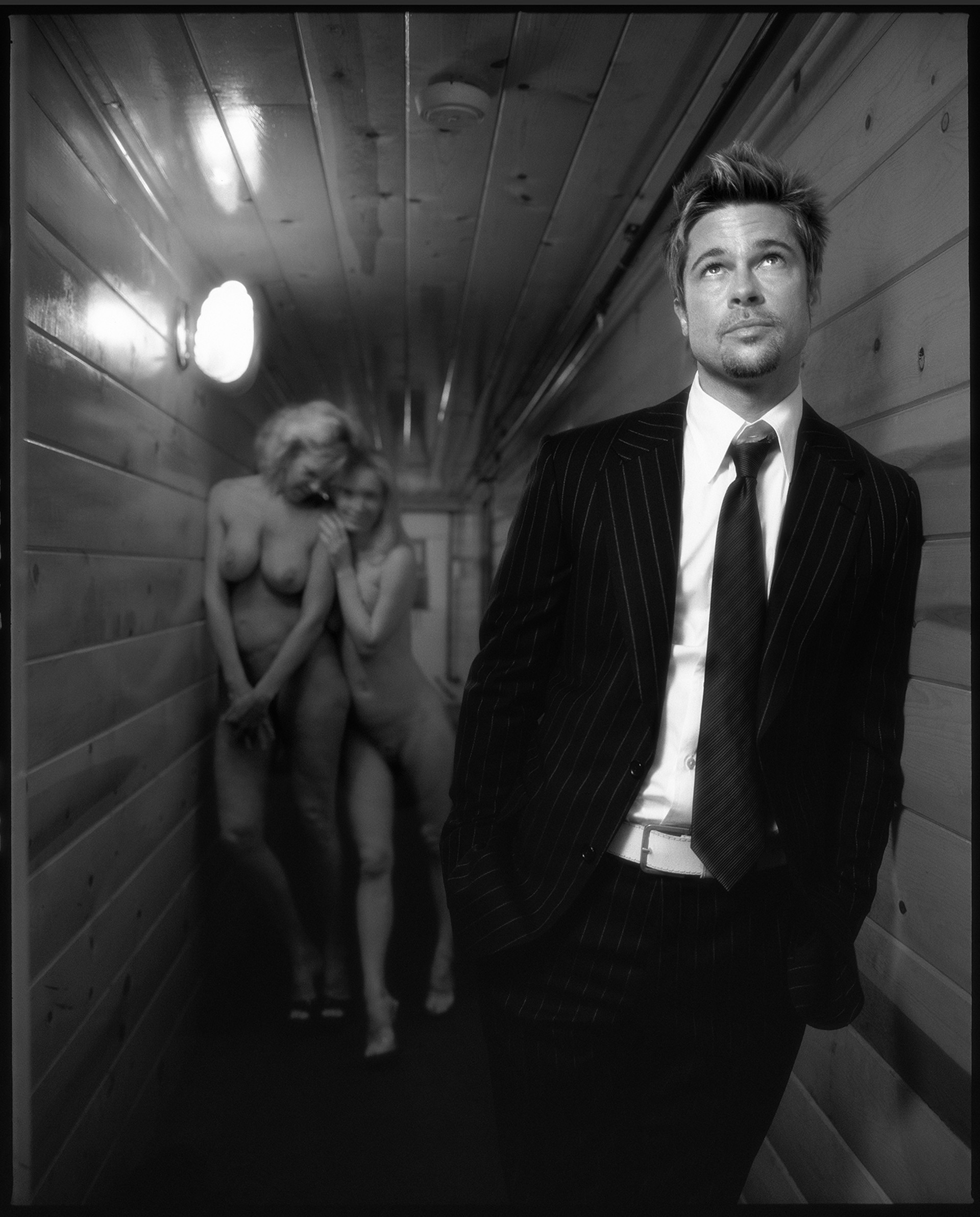 05009 Brad Pitt Looking Up With Girls Chicken Ranch Pahrump NV BW by Timothy White