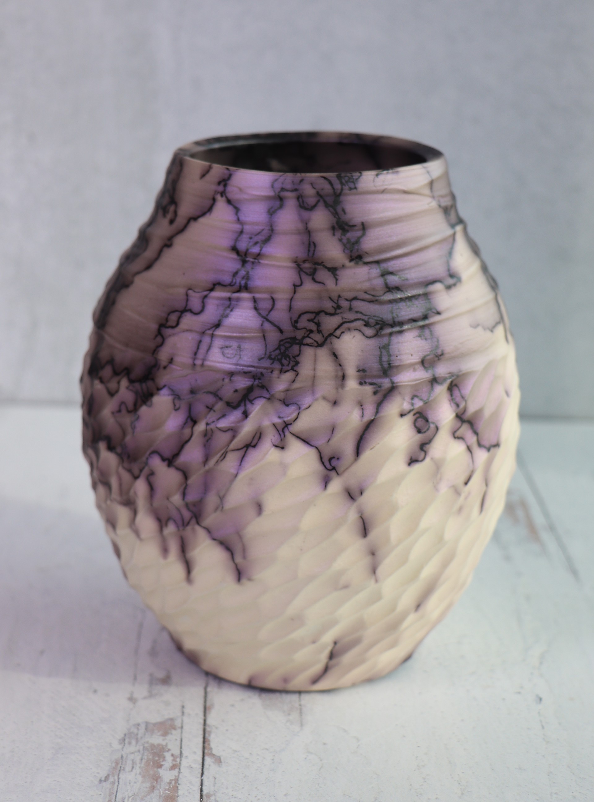 Purple Hand Carved Texture with Slip Design by Caroline Renée Woolard