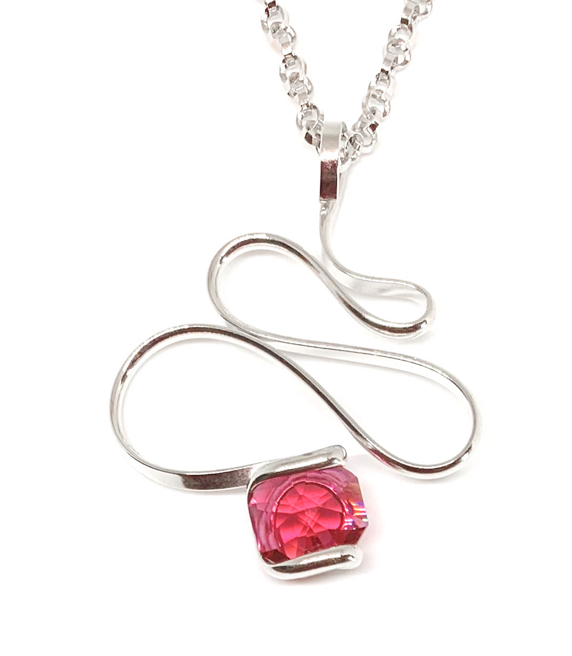 Bordeaux Red Swarovski Crystal Pendant - Handmade Triple Rhodium Plated - Chain Available by Monique Touber