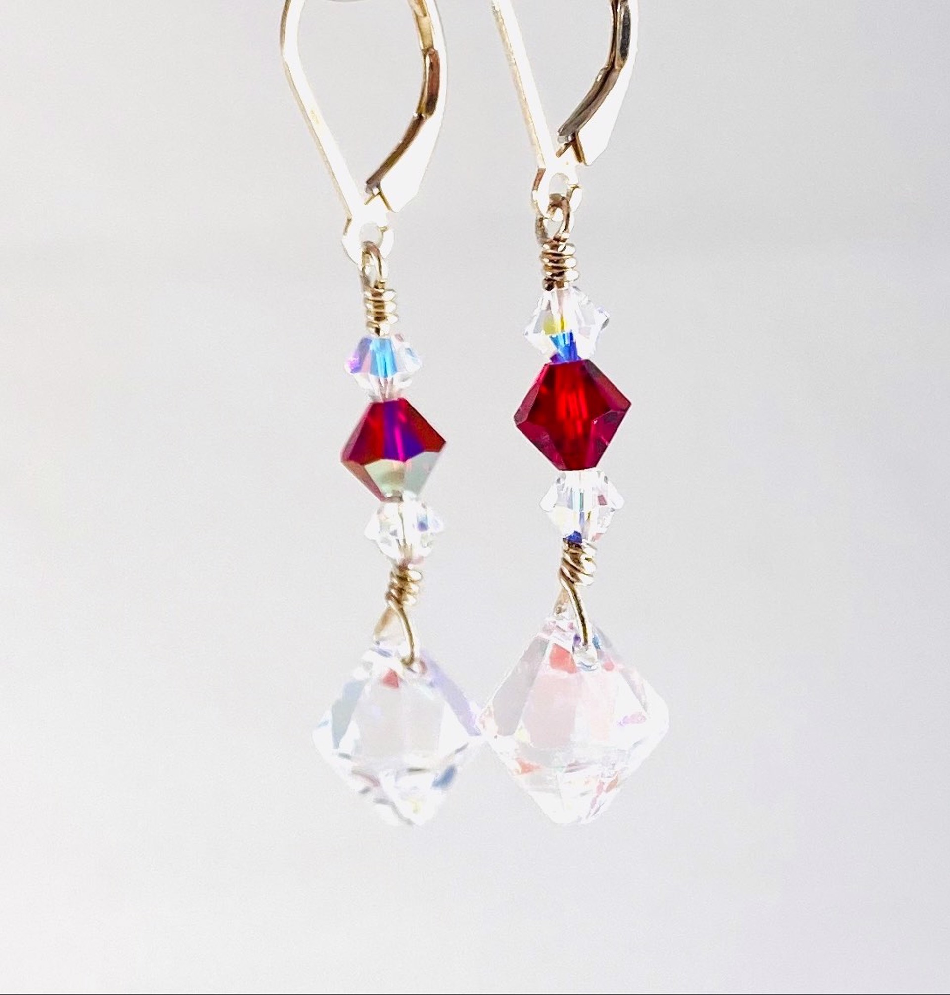 Clear and Red Swarovski Crystal Earrings SHOSH19-24 by Shoshannah Weinisch