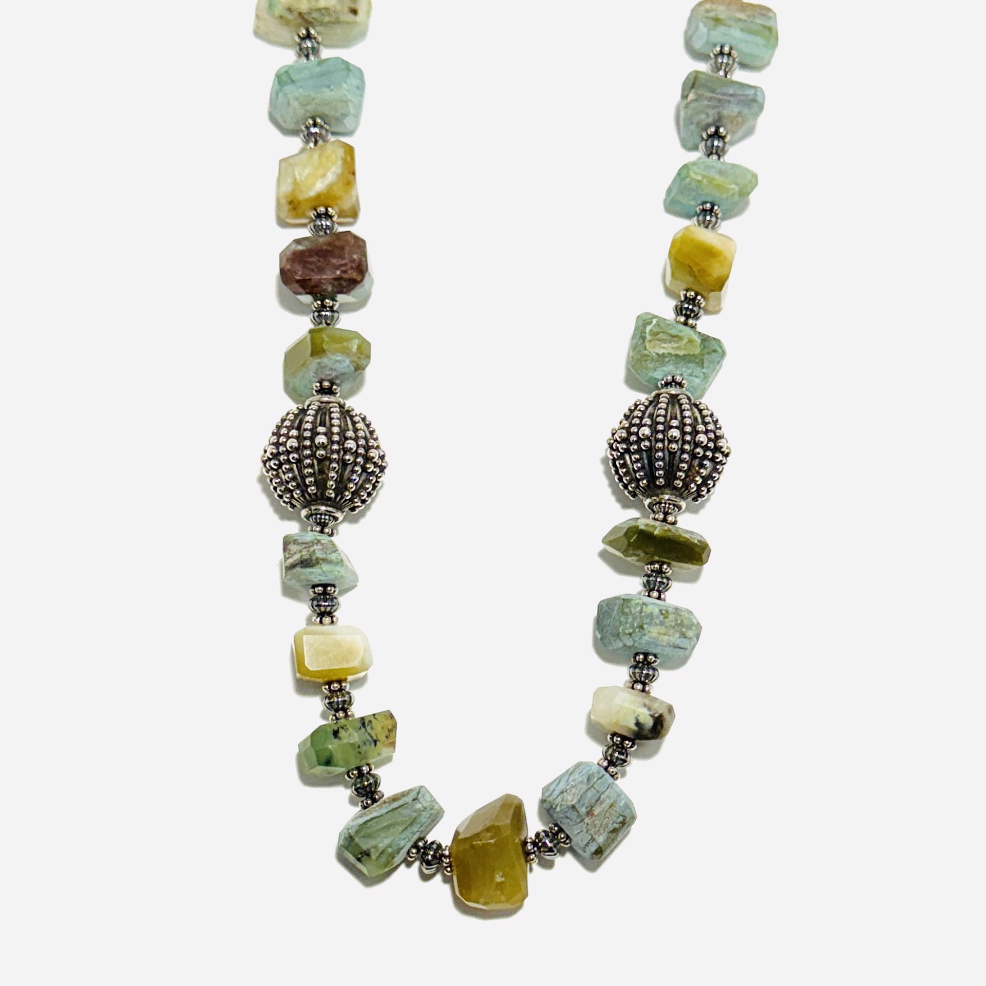 Peruvian Opal, Sterling Bead Necklace LS23-46 by Linda Sacra