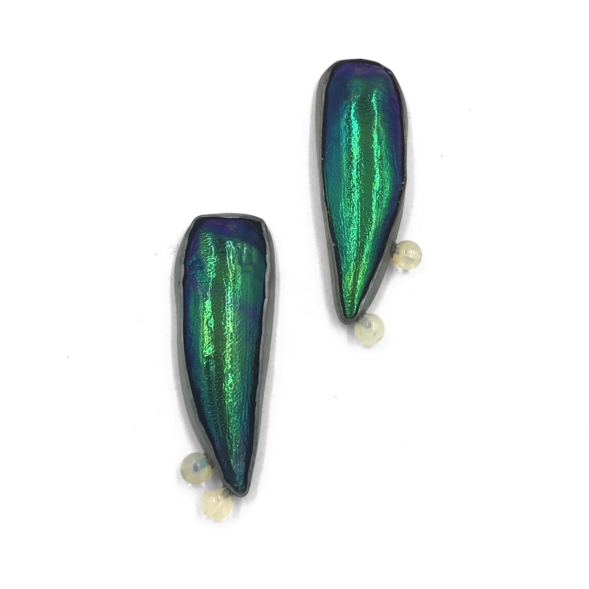 Elytra Earrings (Opal) by Anna Johnson