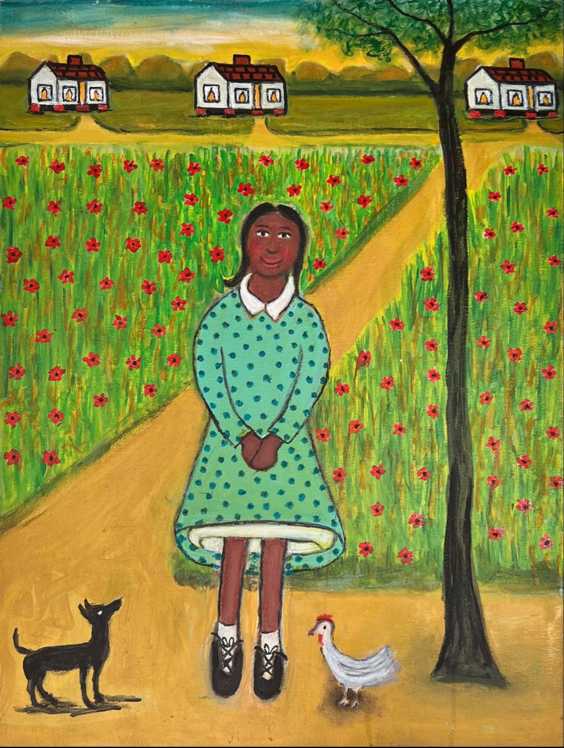 Girl With Chicken And Dog by Lorenzo Scott