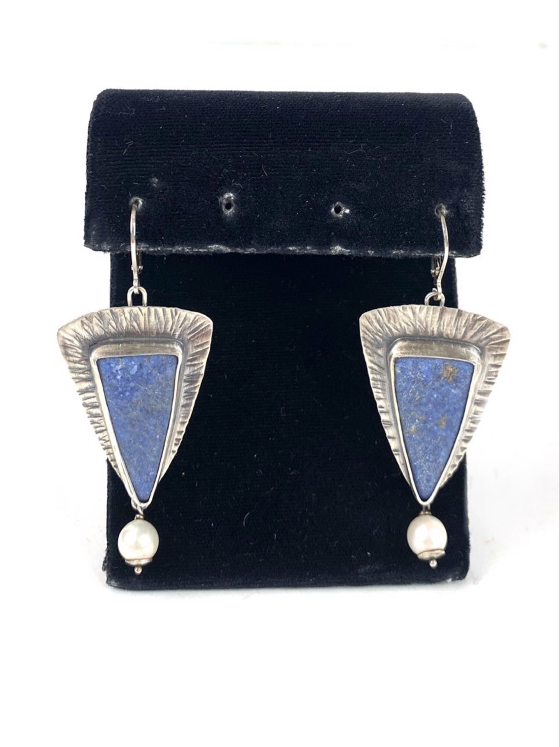 Dumortierite, Pearls and Sterling Silver Earrings by Anne Rob