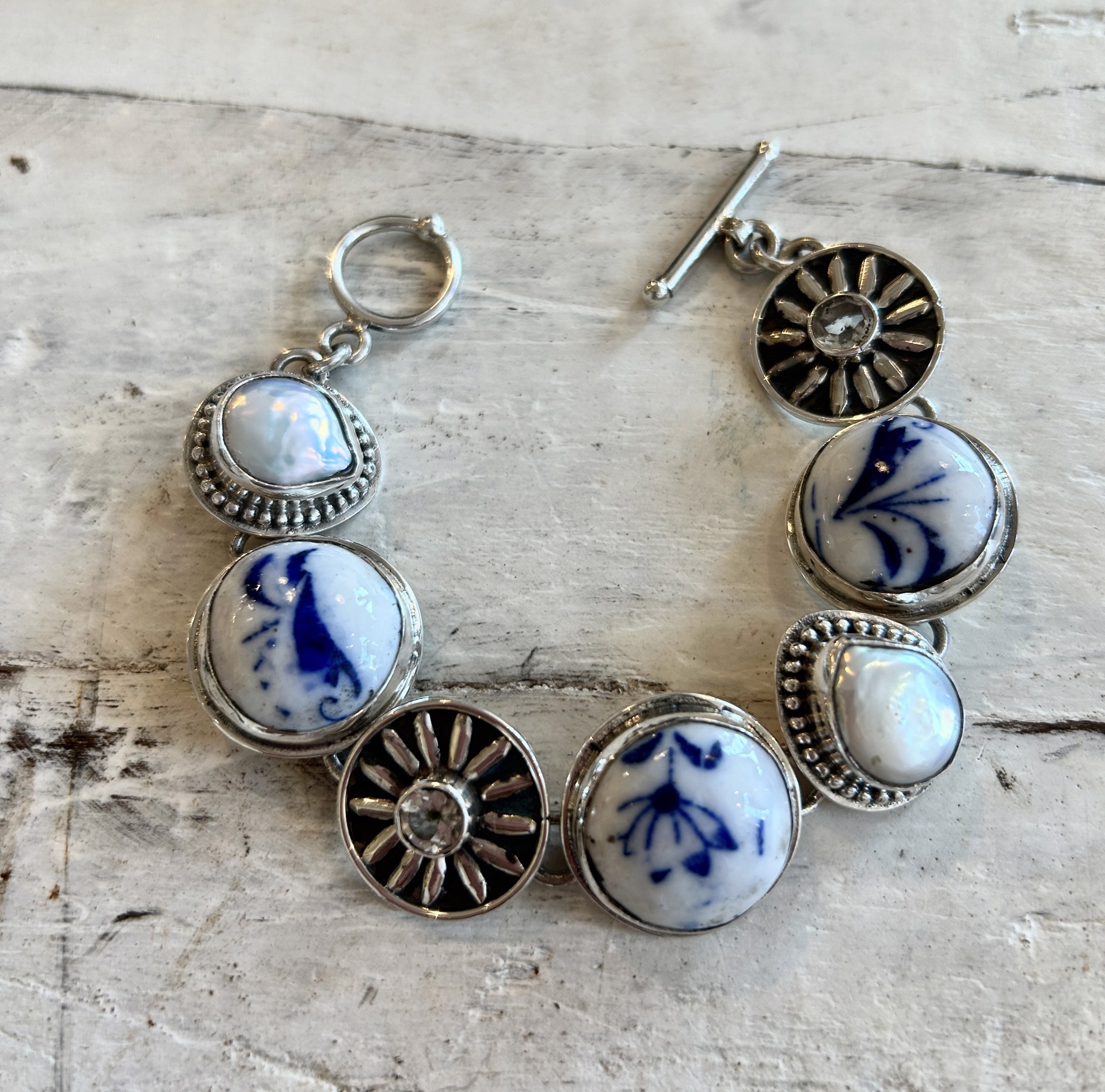 Jewelry | Vintage Blue and White Porcelain Flowers Bracelet by Echo of the Dreamer