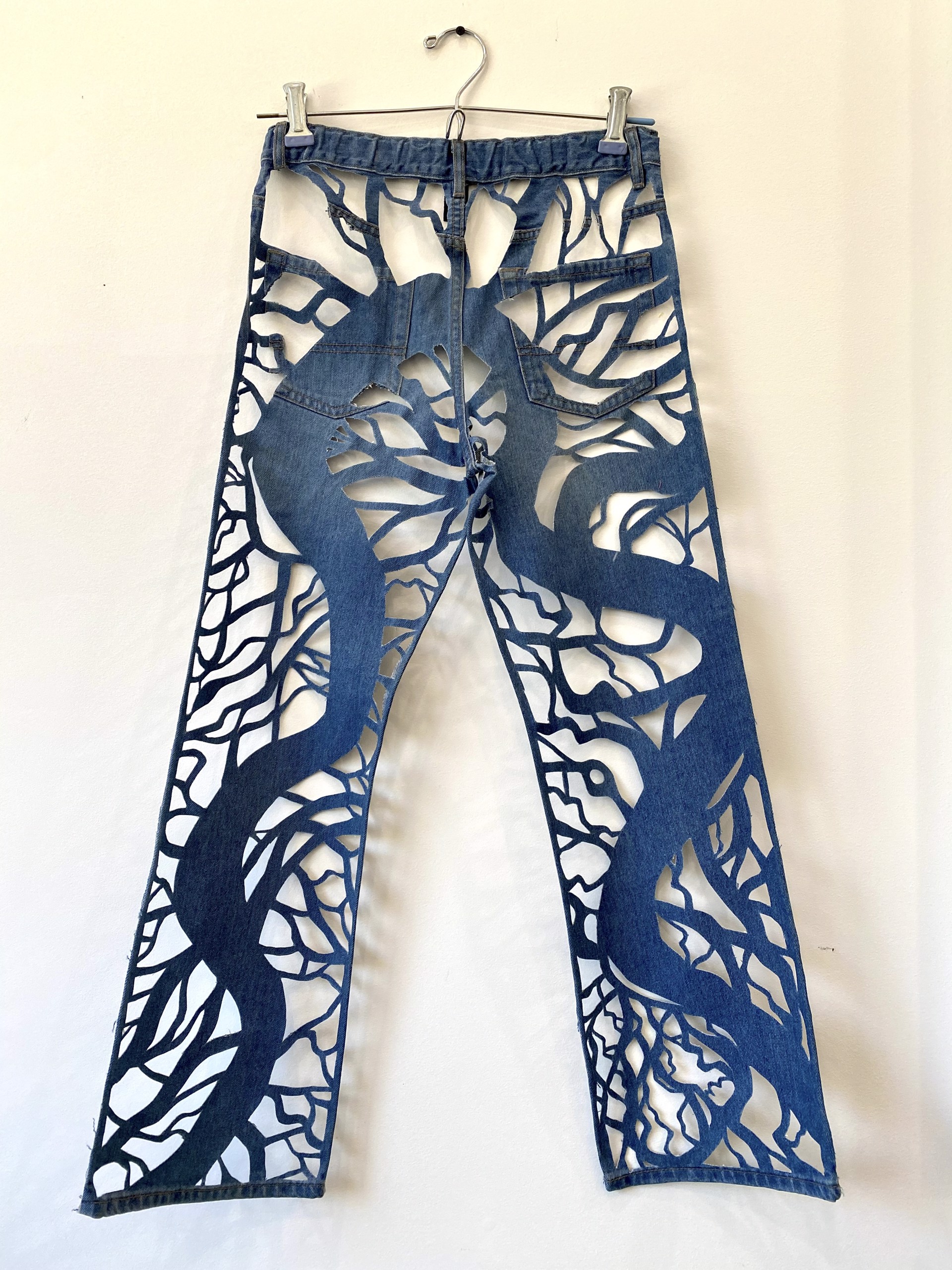 Meticulously Distressed Bluejeans, Blue River, death by Libby Newell