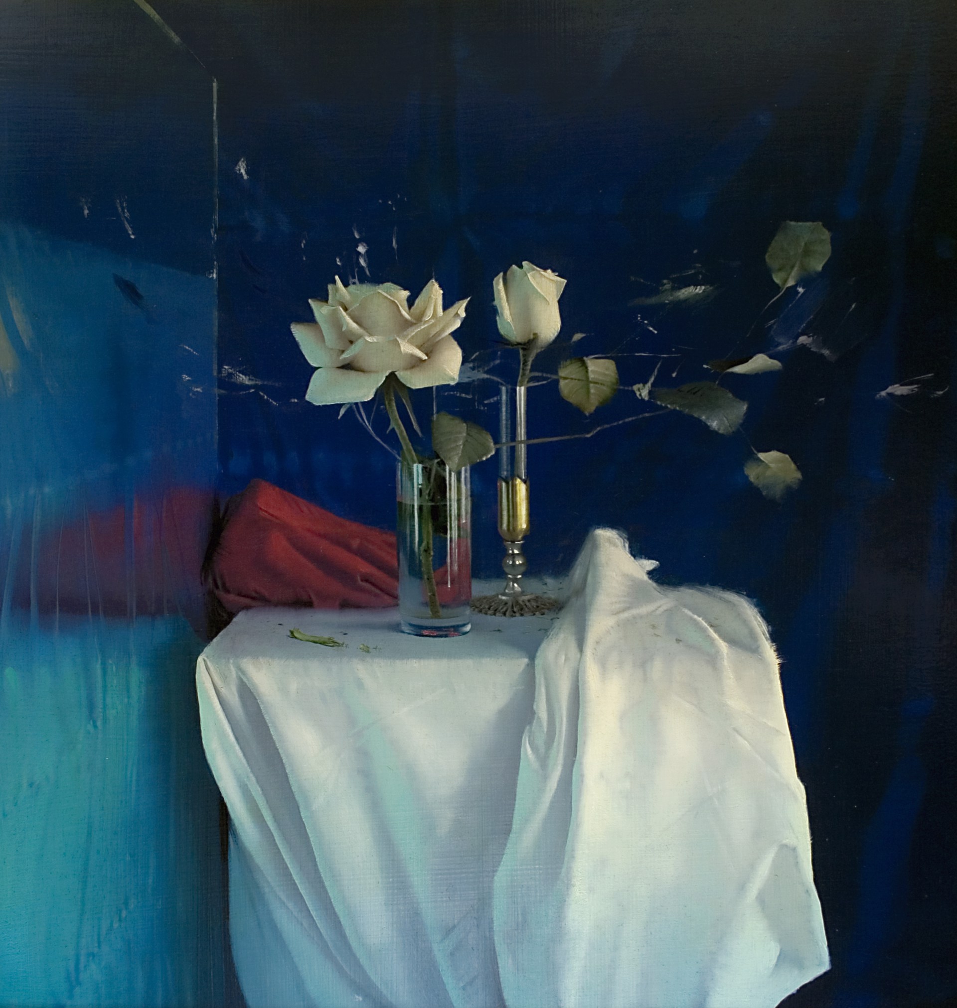 White Roses and Blue Cloth by Daniel Sprick
