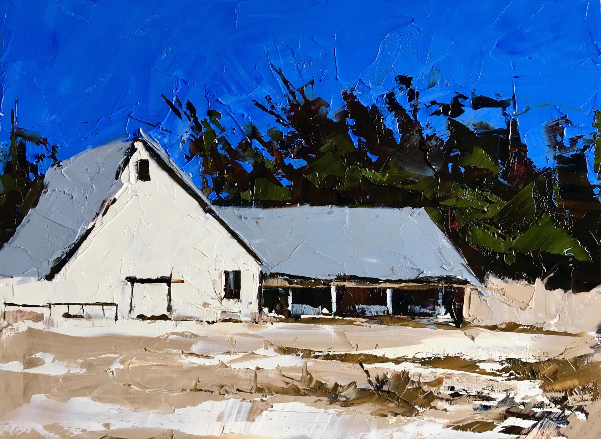 Blue Sky, White Barn by Sandra Pratt