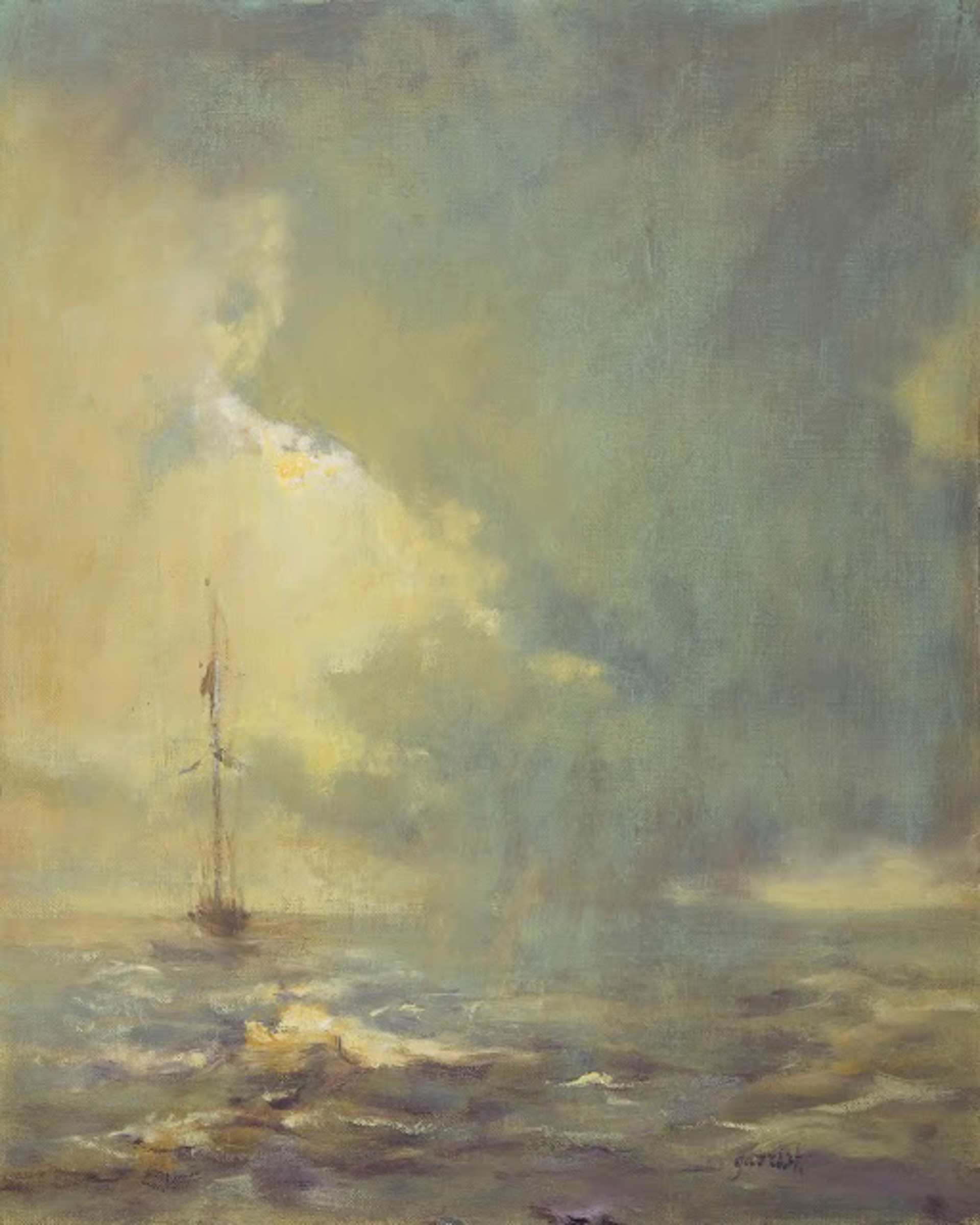 "Choppy Seas with Boat" original oil painting by Mary Garrish