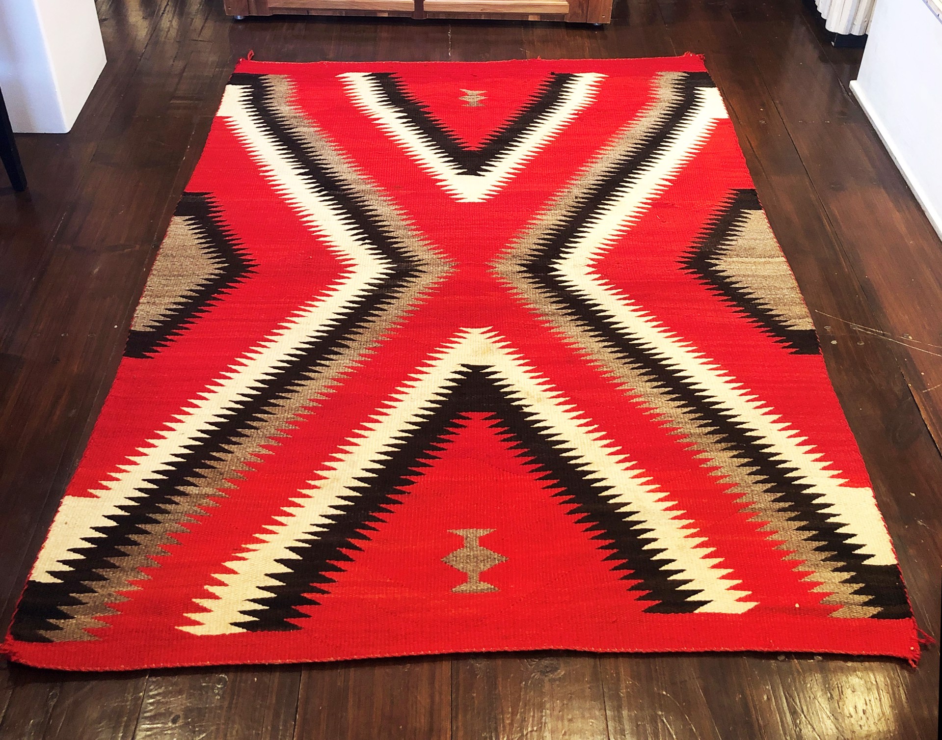 Antique Navajo Rug with Red, White, Black and Grey Geometric Design by Artist Unknown
