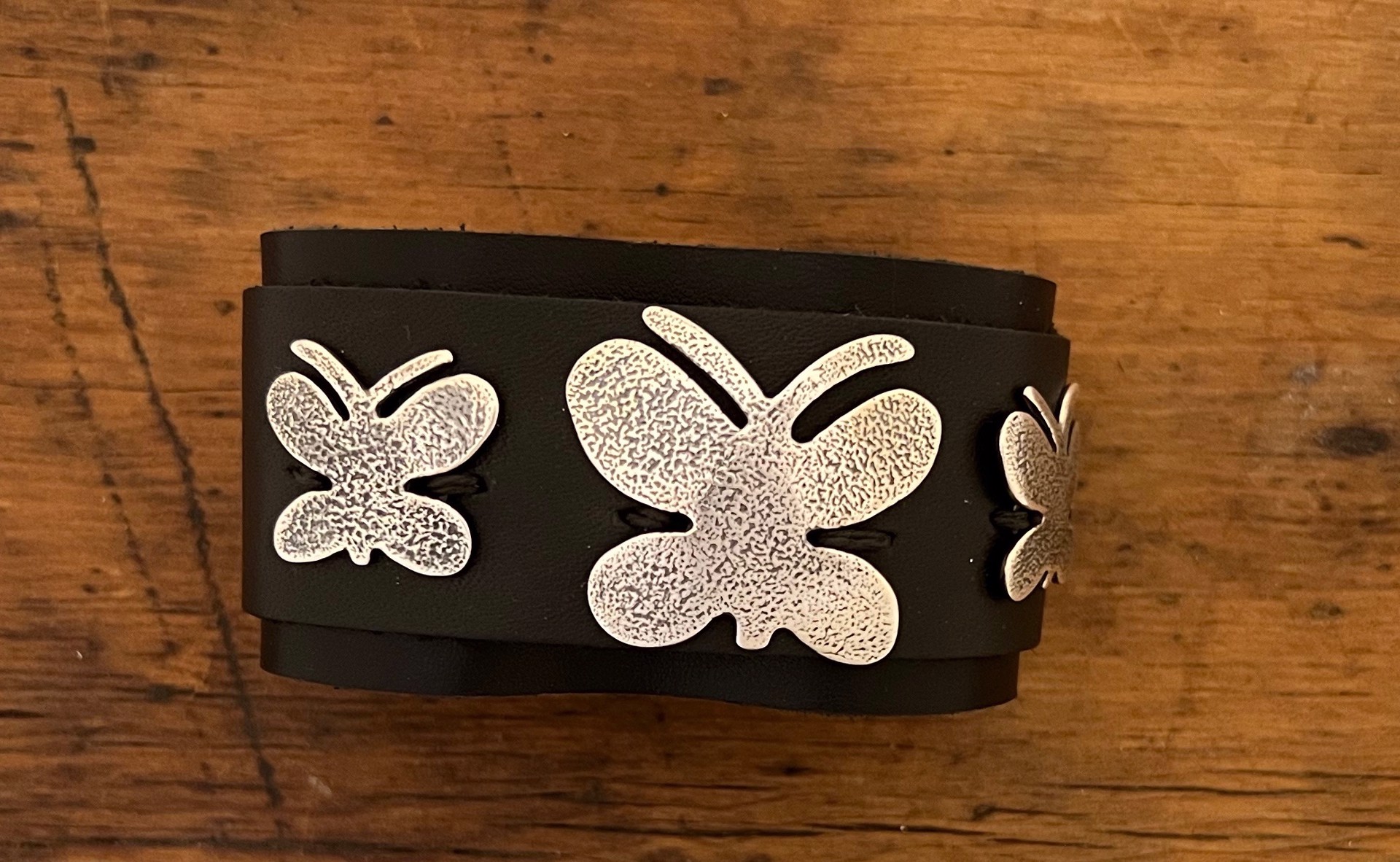 Adjustable Textured Butterfly Leather Cuff by Melanie Yazzie