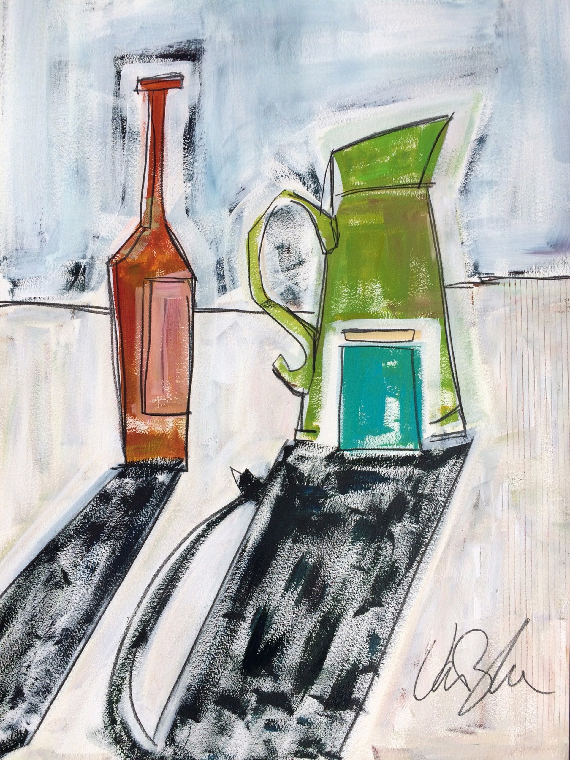 Natura morta di bottiglia, brocca, e tazza by Rachael Van Dyke