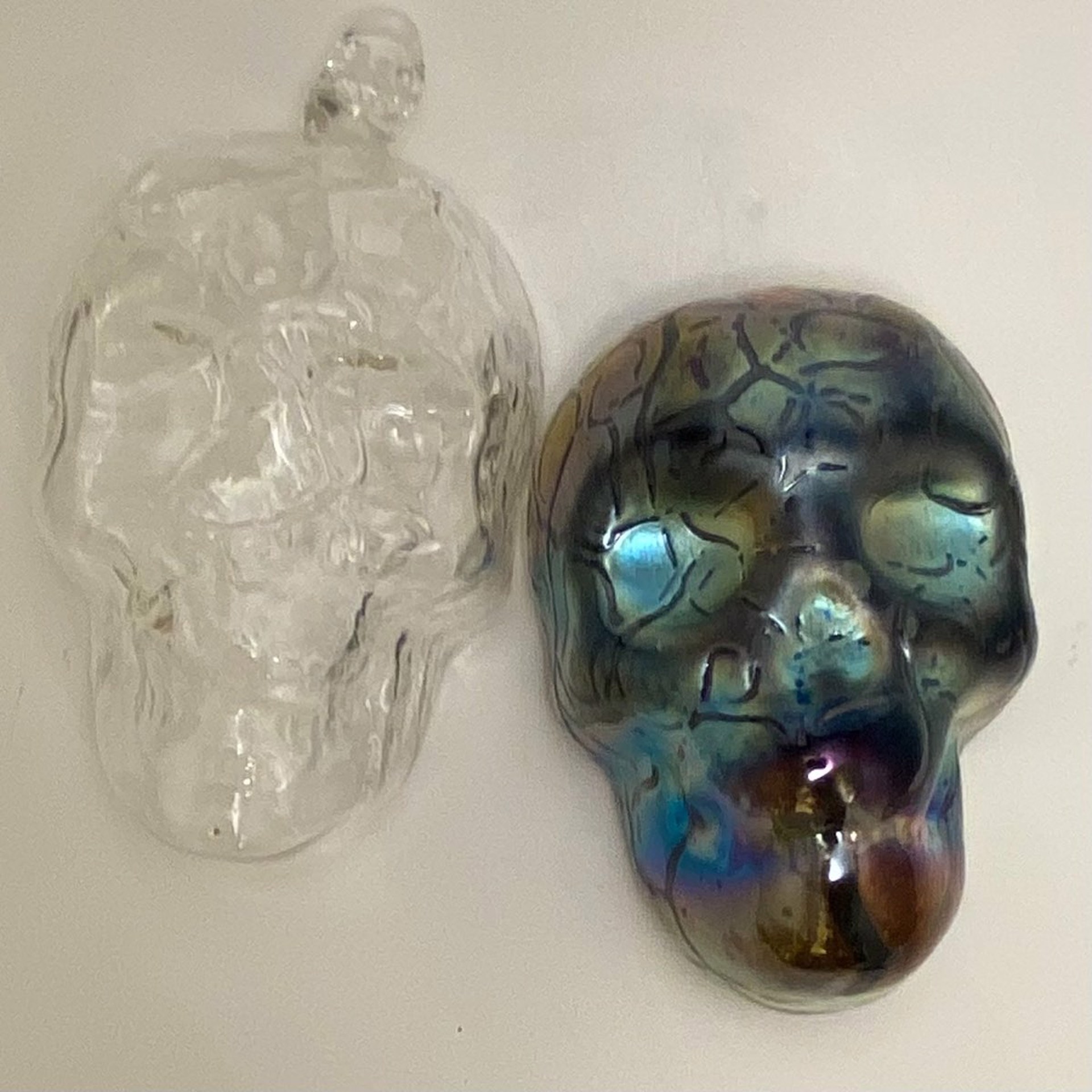 JG22  Skull Clear Ornament or Fumed Glass Paperweight by John Glass