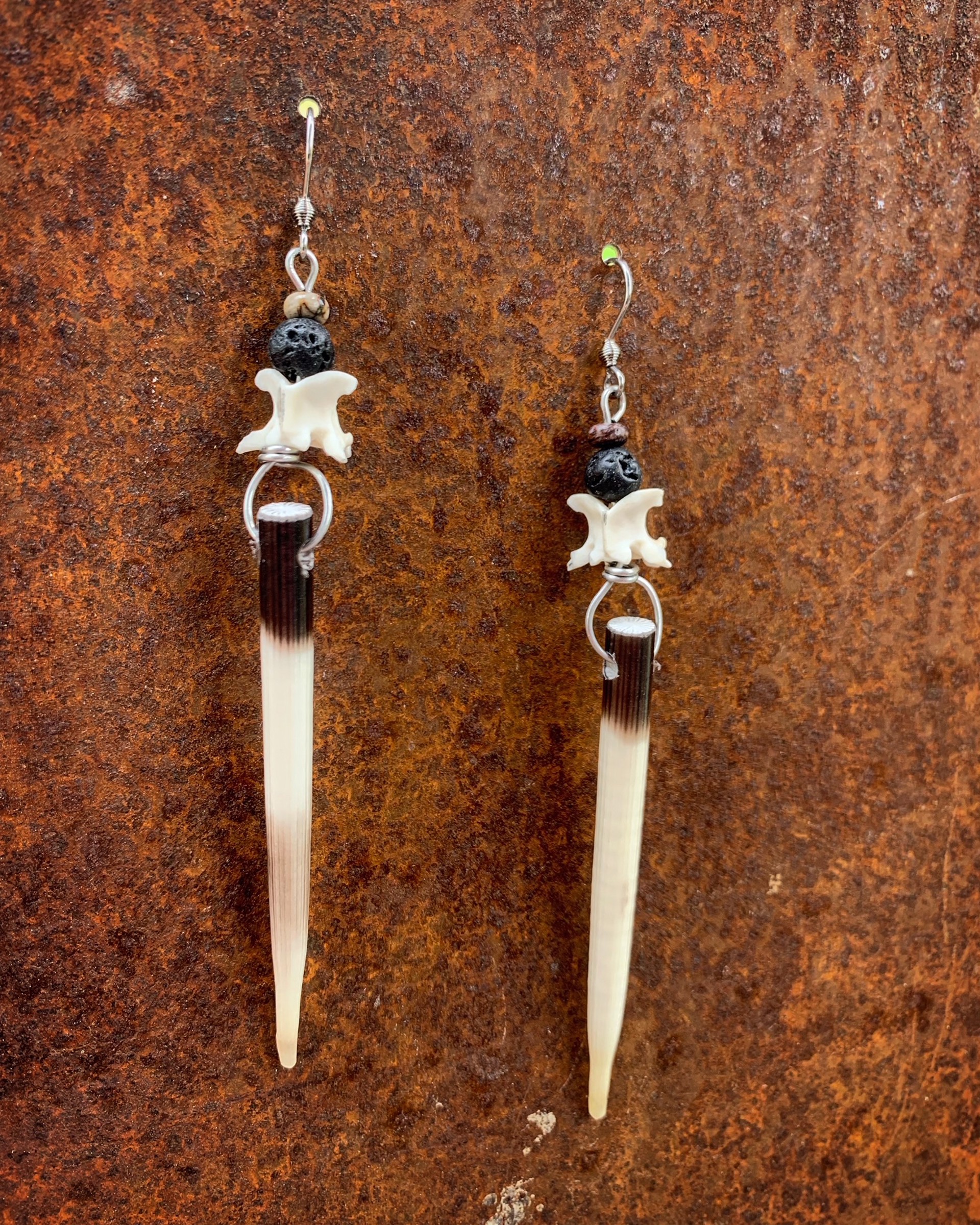 832 African Porcupine Quills with Lava and Rattlesnake Bones by Kelly Ormsby