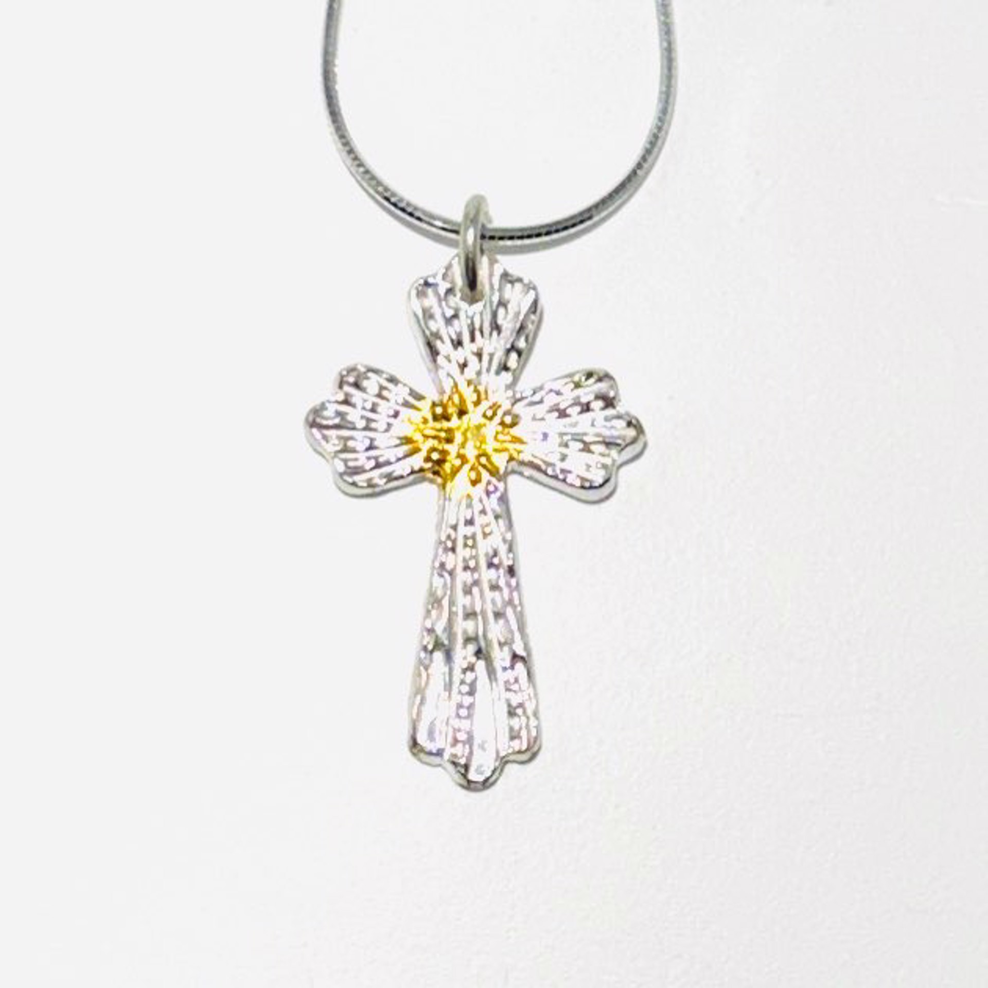 Keum-boo Fine Silver and Gold Cross Necklace KH23-41 by Karen Hakim