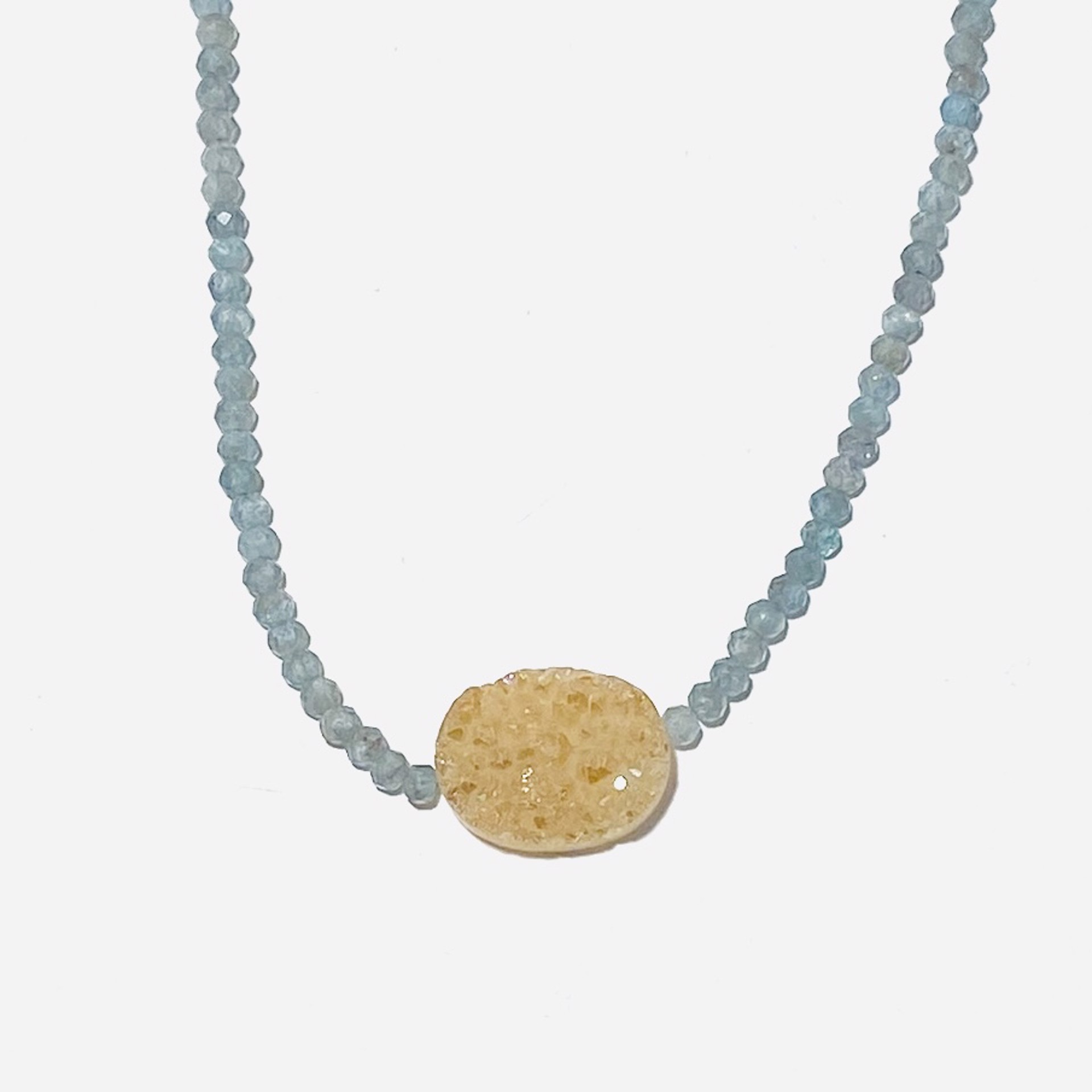 Faceted Aquamarine Oval Druzy Focal Necklace by Nance Trueworthy