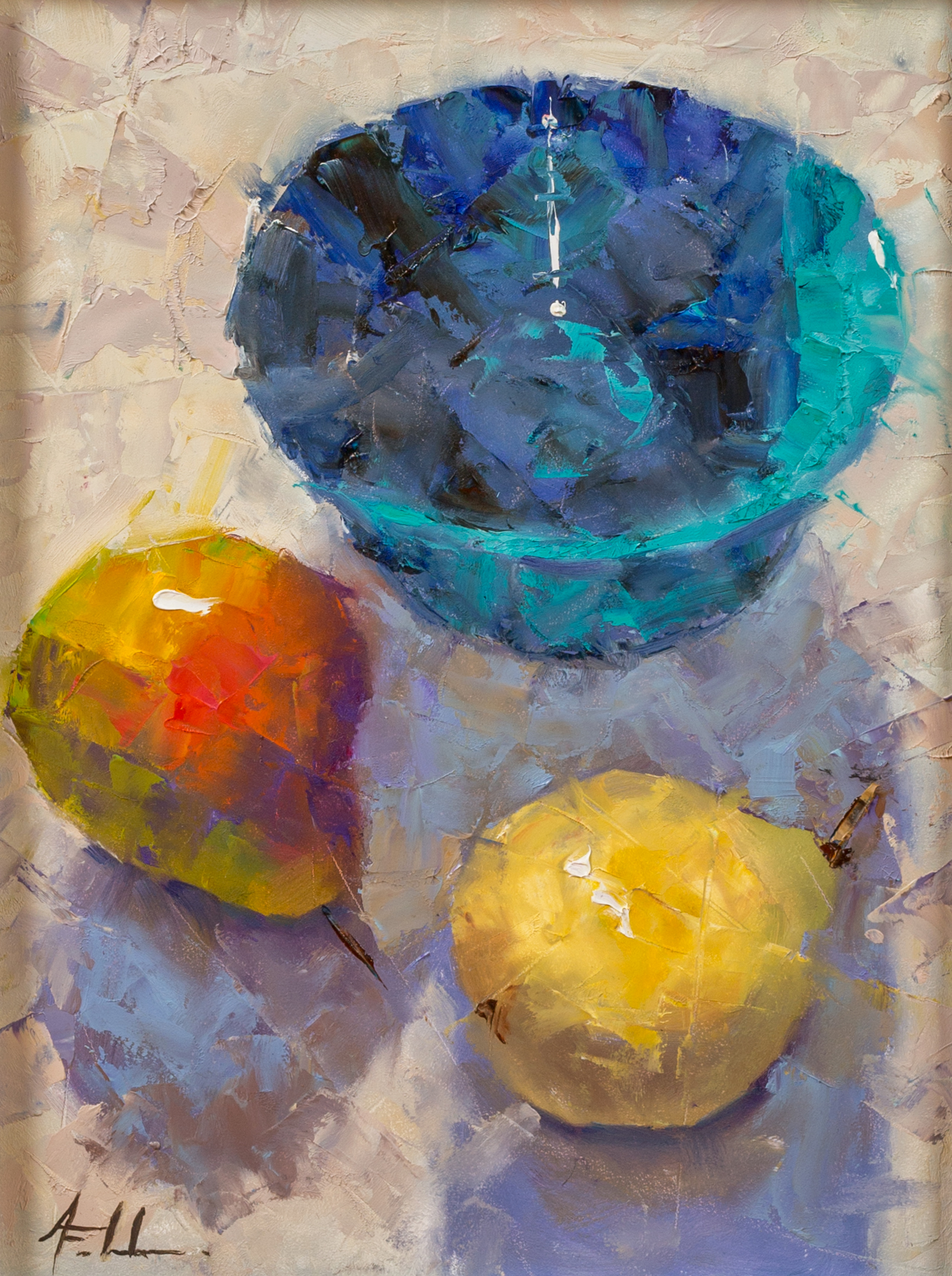 Blue Bowl with Pears by Ann Feldman