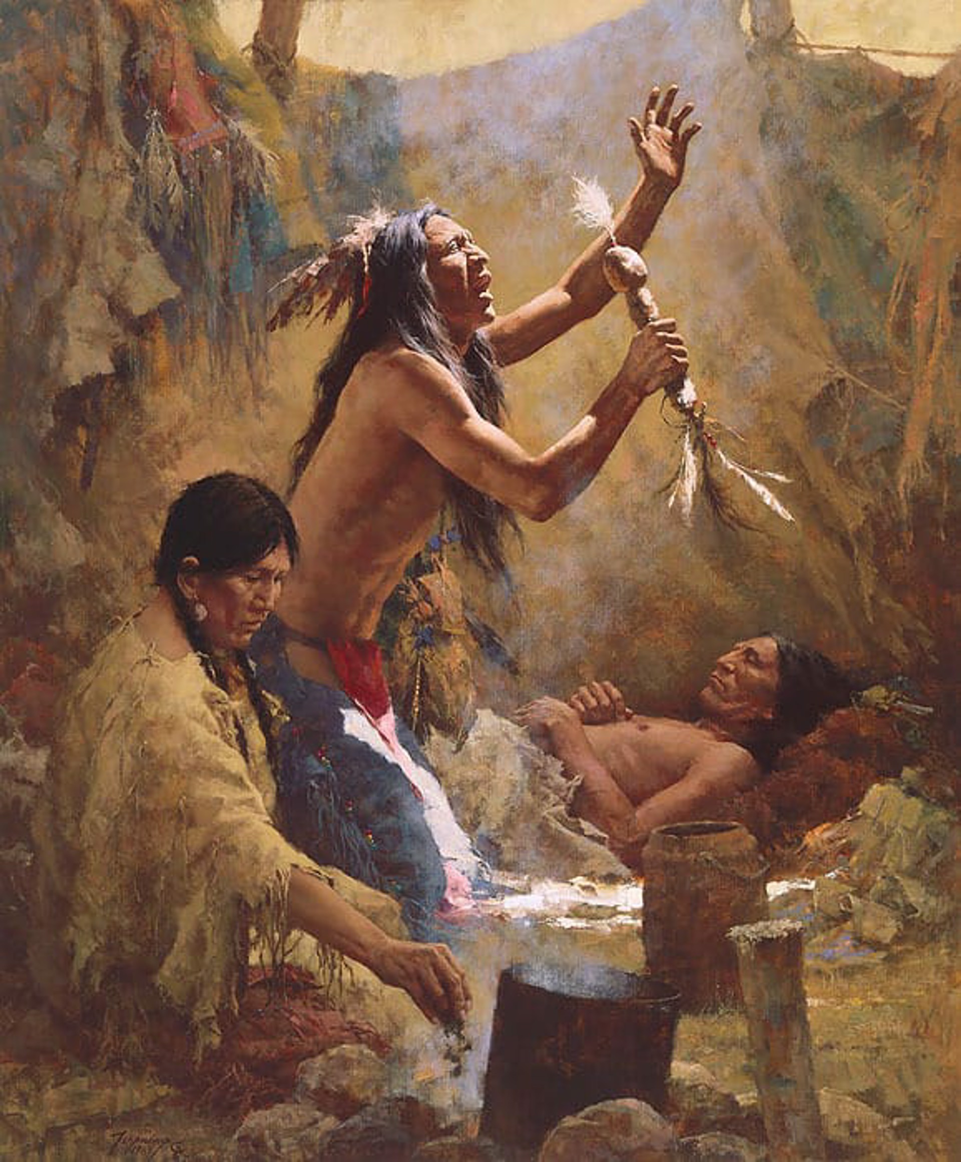 Medicine Man of the Cheyenne (framed Masterwork Anniversary Canvas) by Howard Terpning