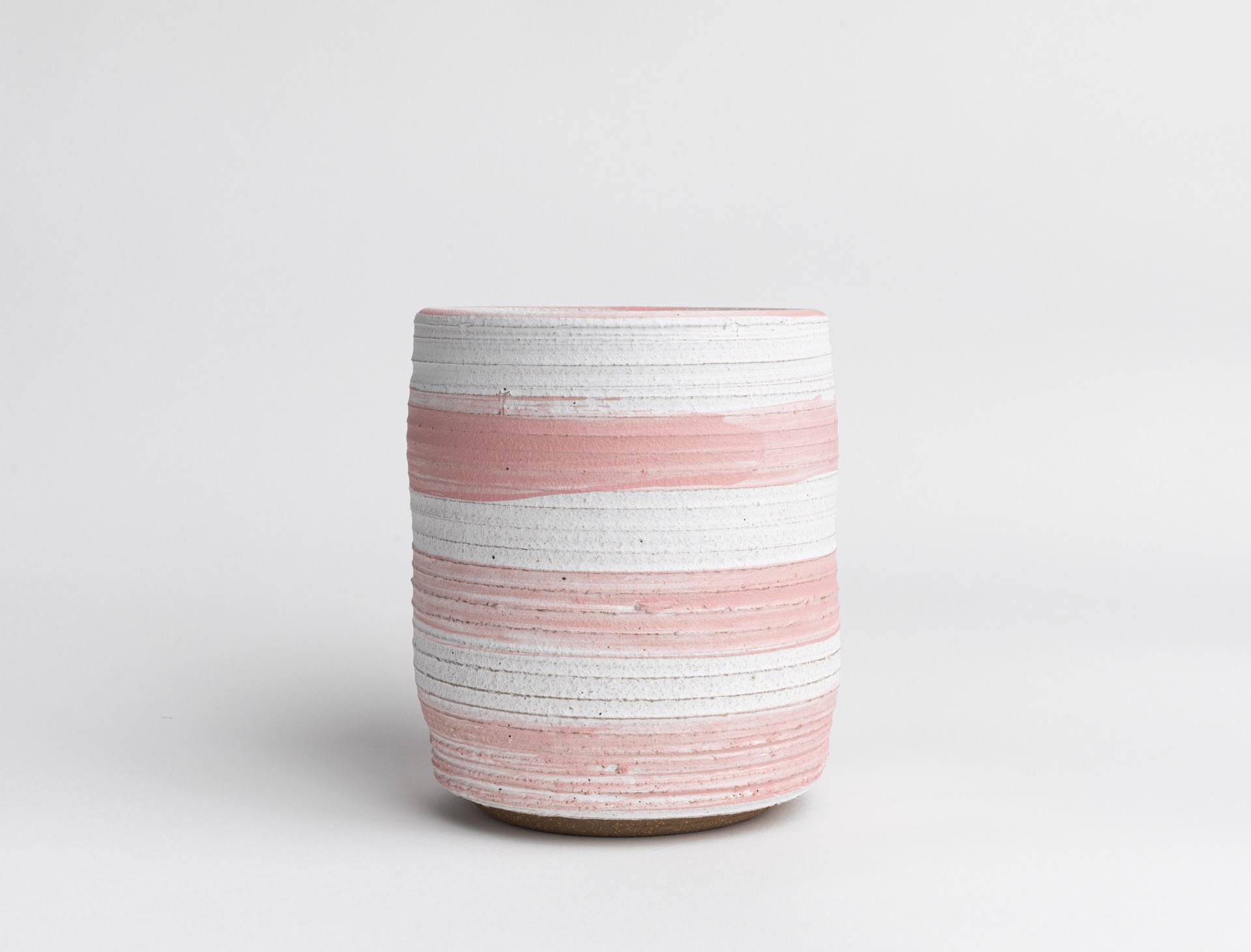 Pink Striped Bucket Vase by Glory Day Loflin Ceramics