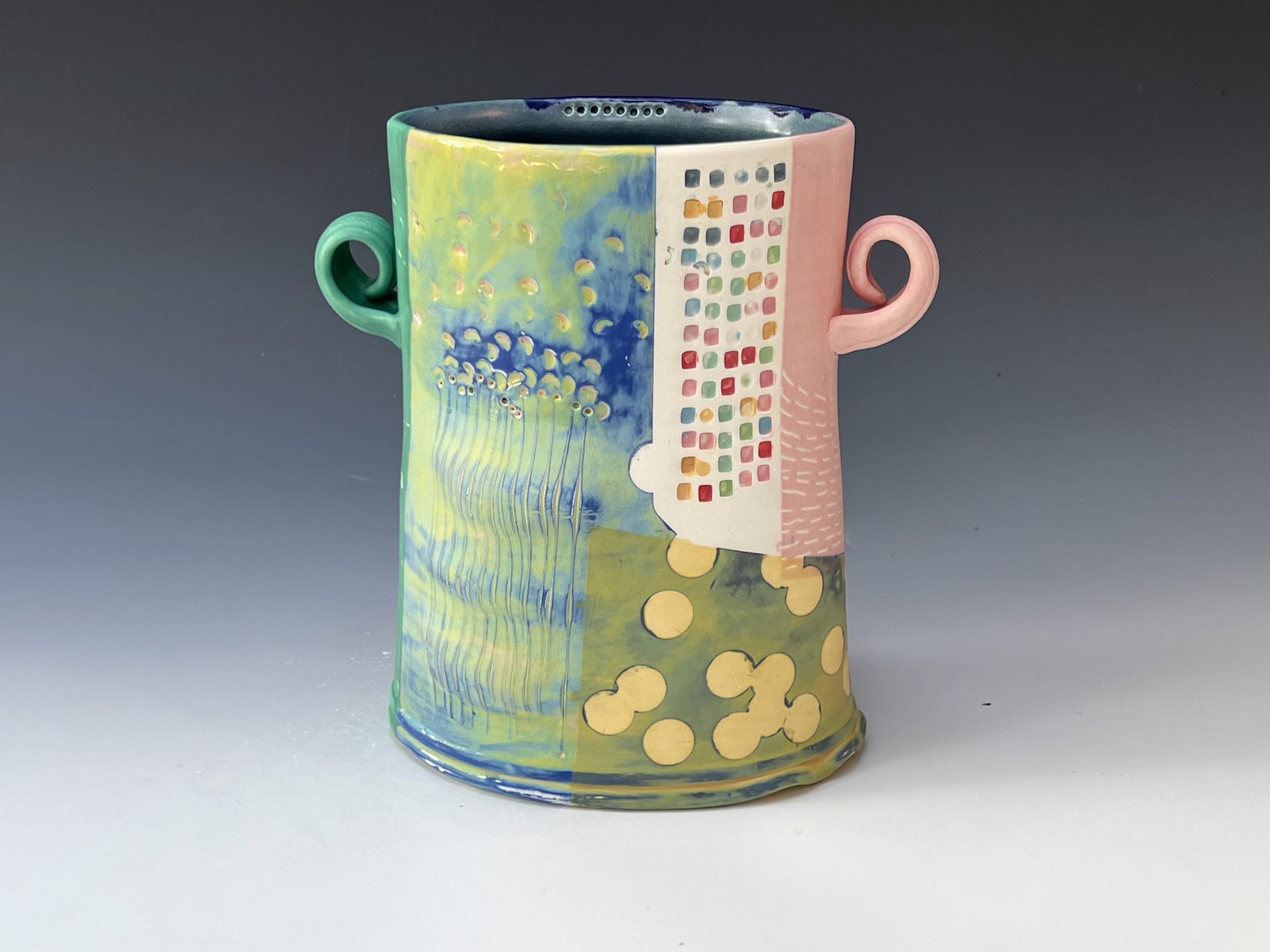 Tall Vase w/Pink and Green by Steve Kelly