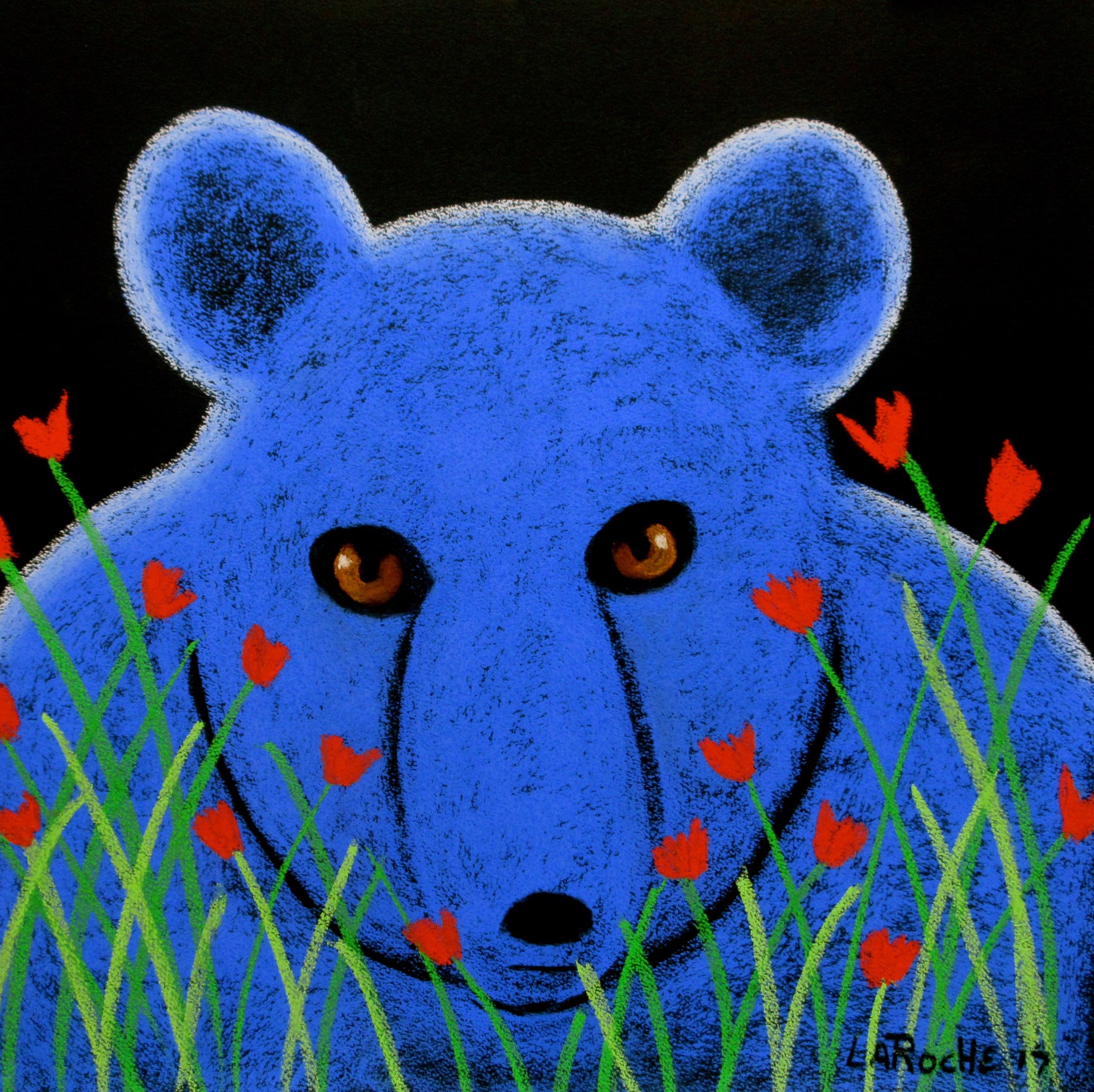 Blue Bear in Poppies by Carole LaRoche