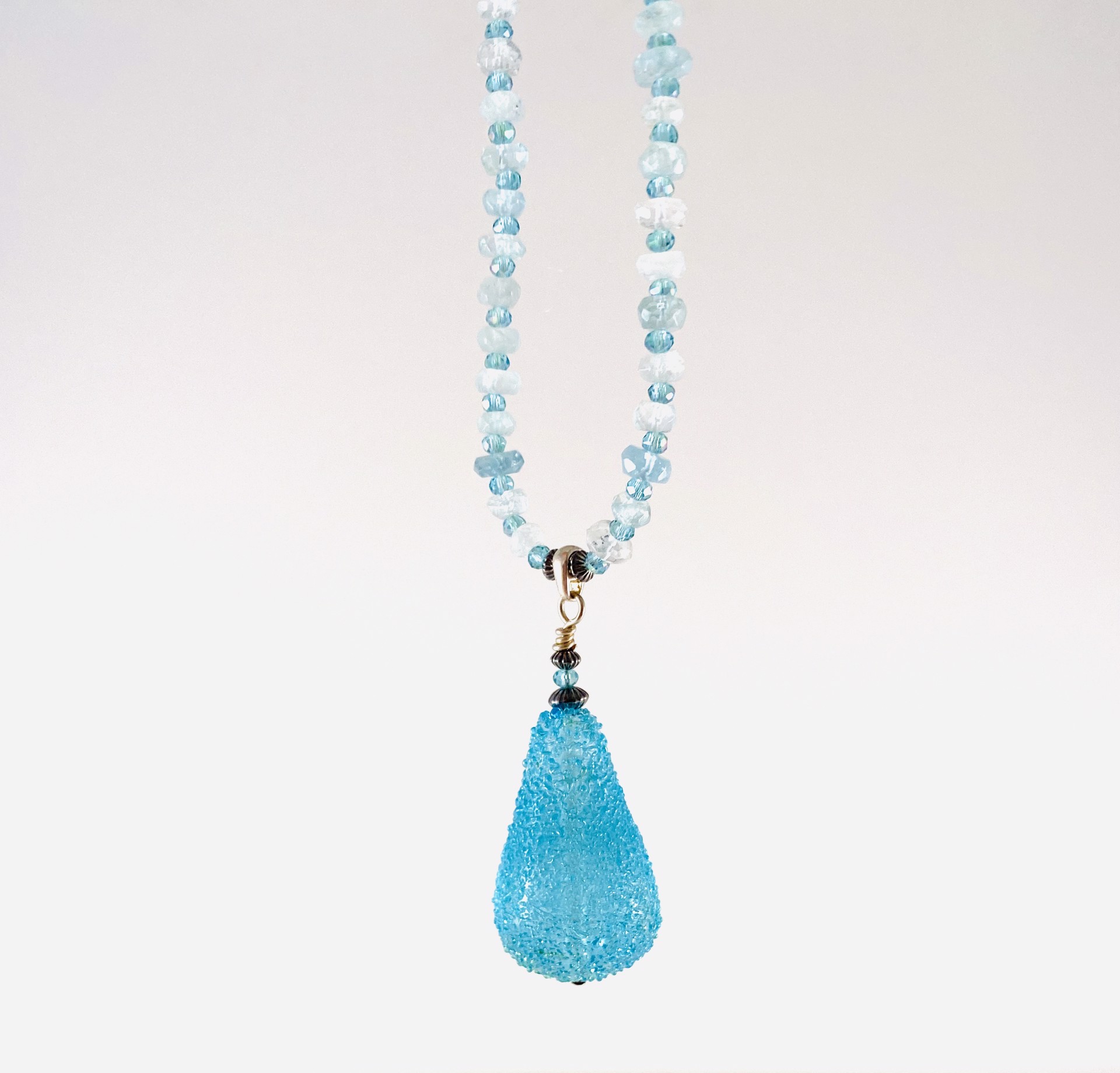 Aqua Drop Pendant, Aqua Marine Bead Necklace by Linda Sacra
