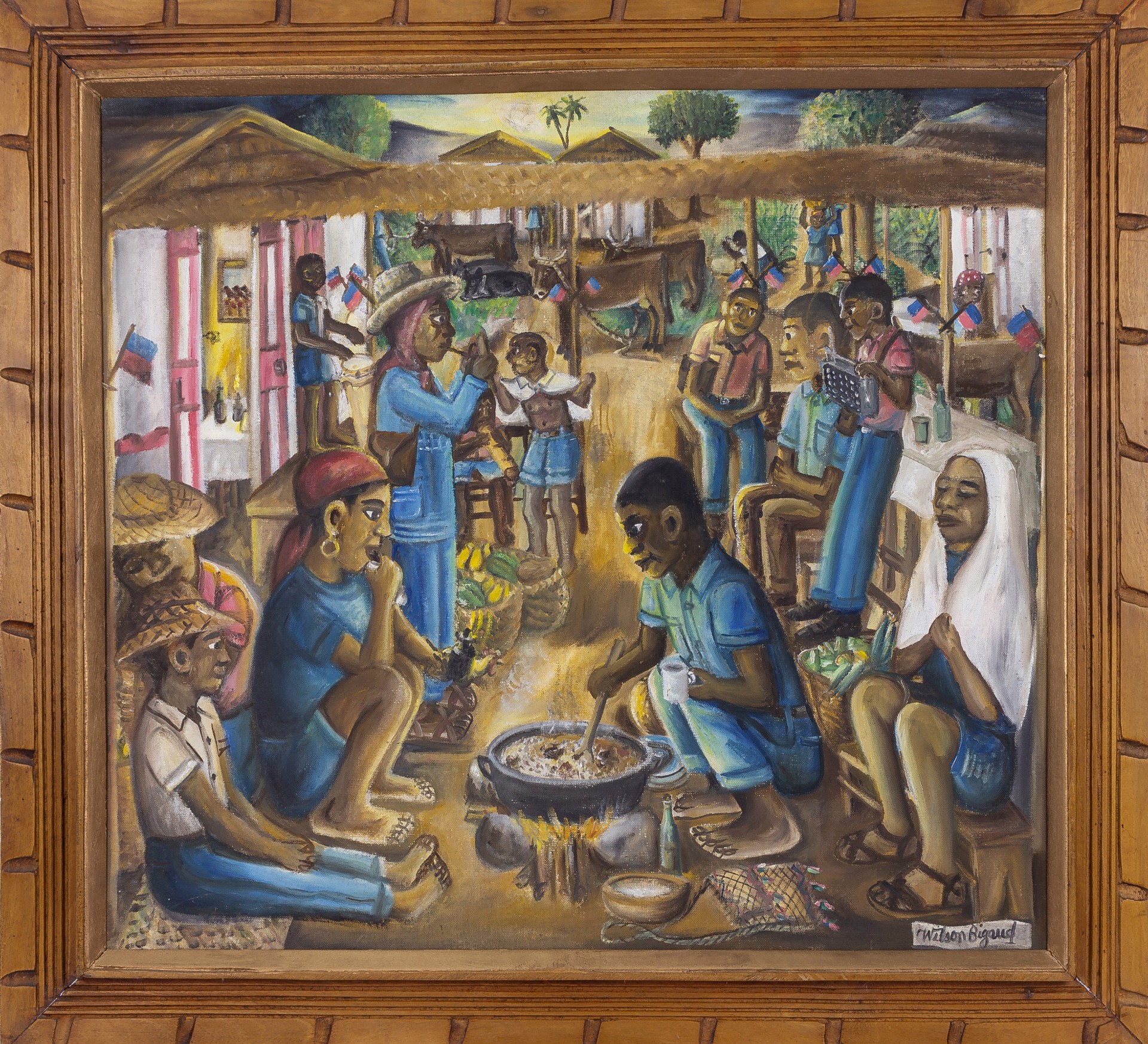 Village Scene #34SS by Wilson Bigaud (Haitian, 1931-2010)