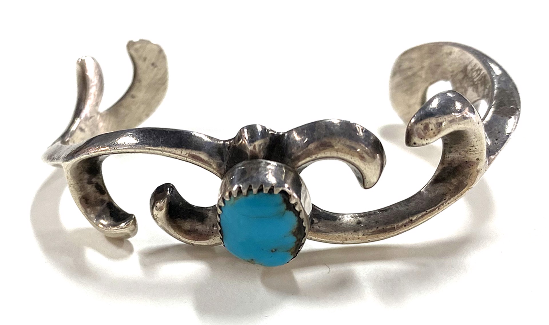 Silver/turquoise (old) signed sand cast bracelet (N Tso) KB049 by Karen Bell