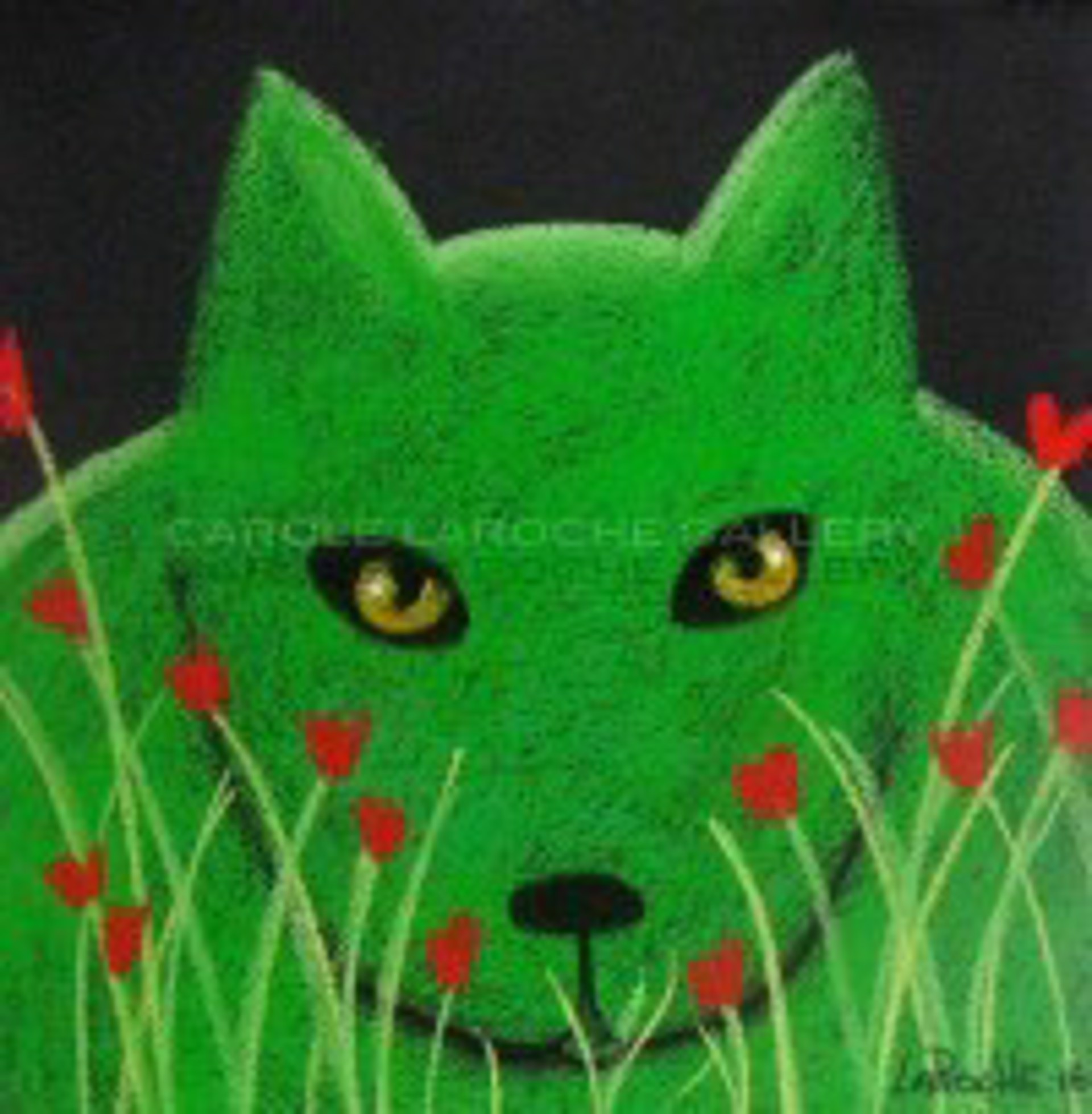 Green Cat with Flowers   by Carole LaRoche