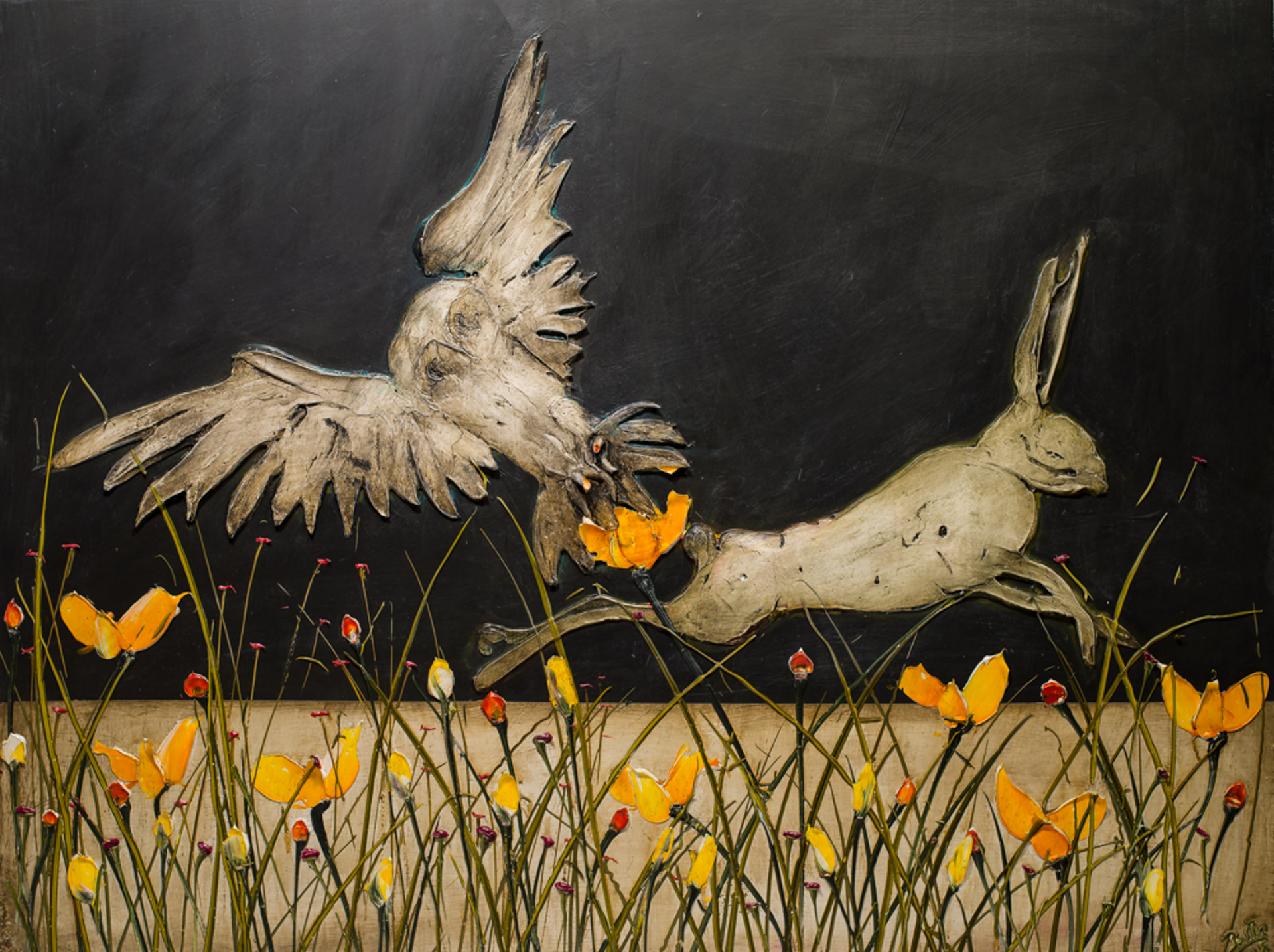 SUSPENSION OF DISBELIEF SOD48X36-2018-211 OWL/HARE by Justin Gaffrey