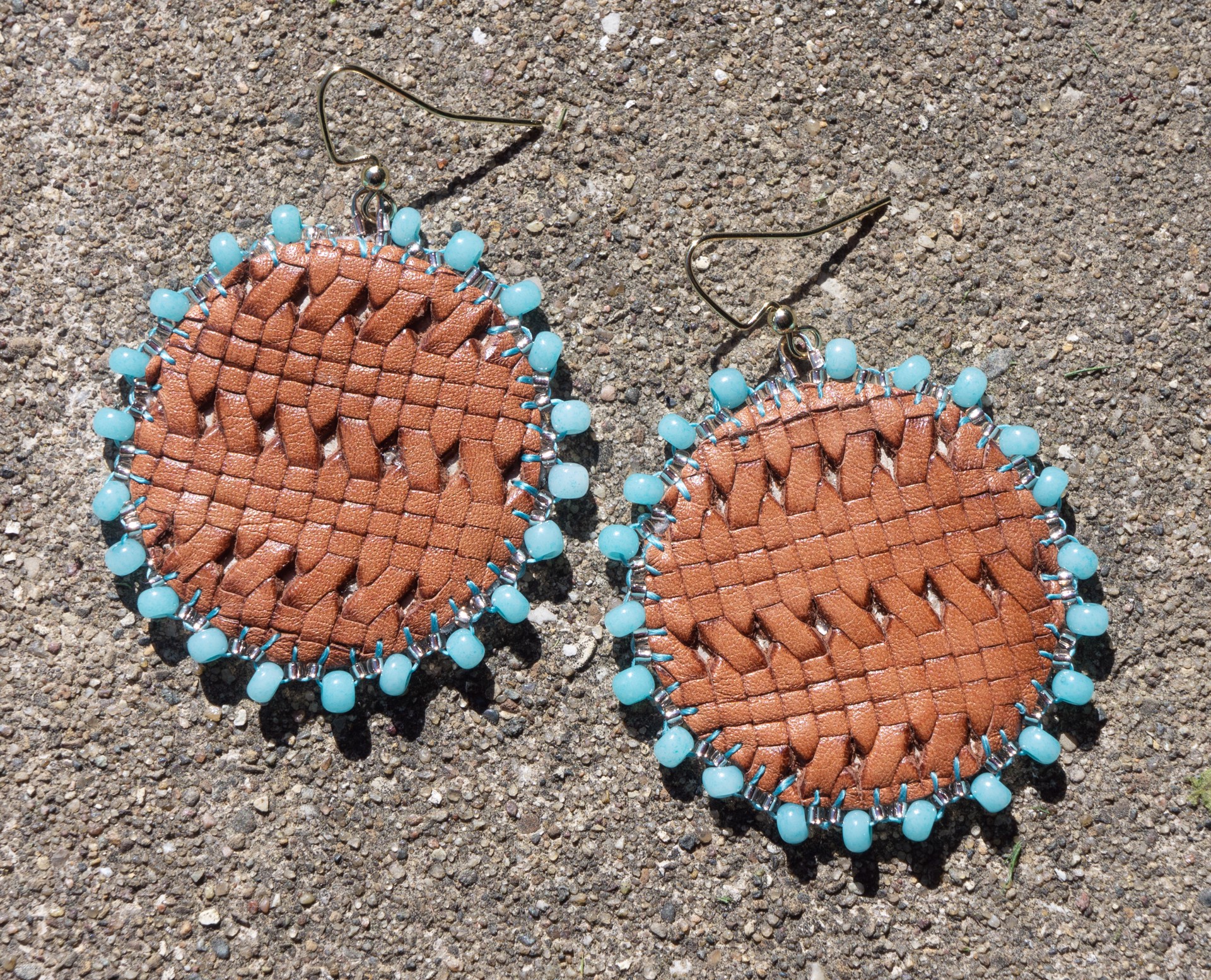 Basketweave leather earrings by Hattie Lee Mendoza