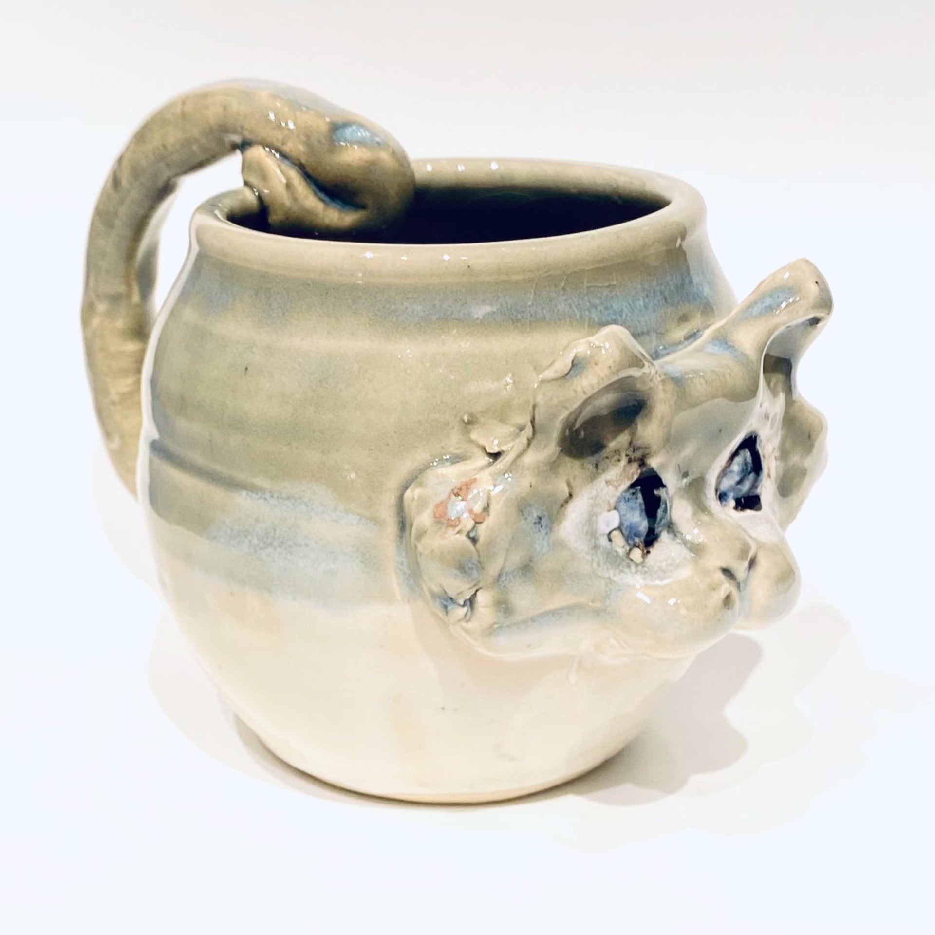 KK22-42 Cat Mug Light Grey and Cream by Kate Krause