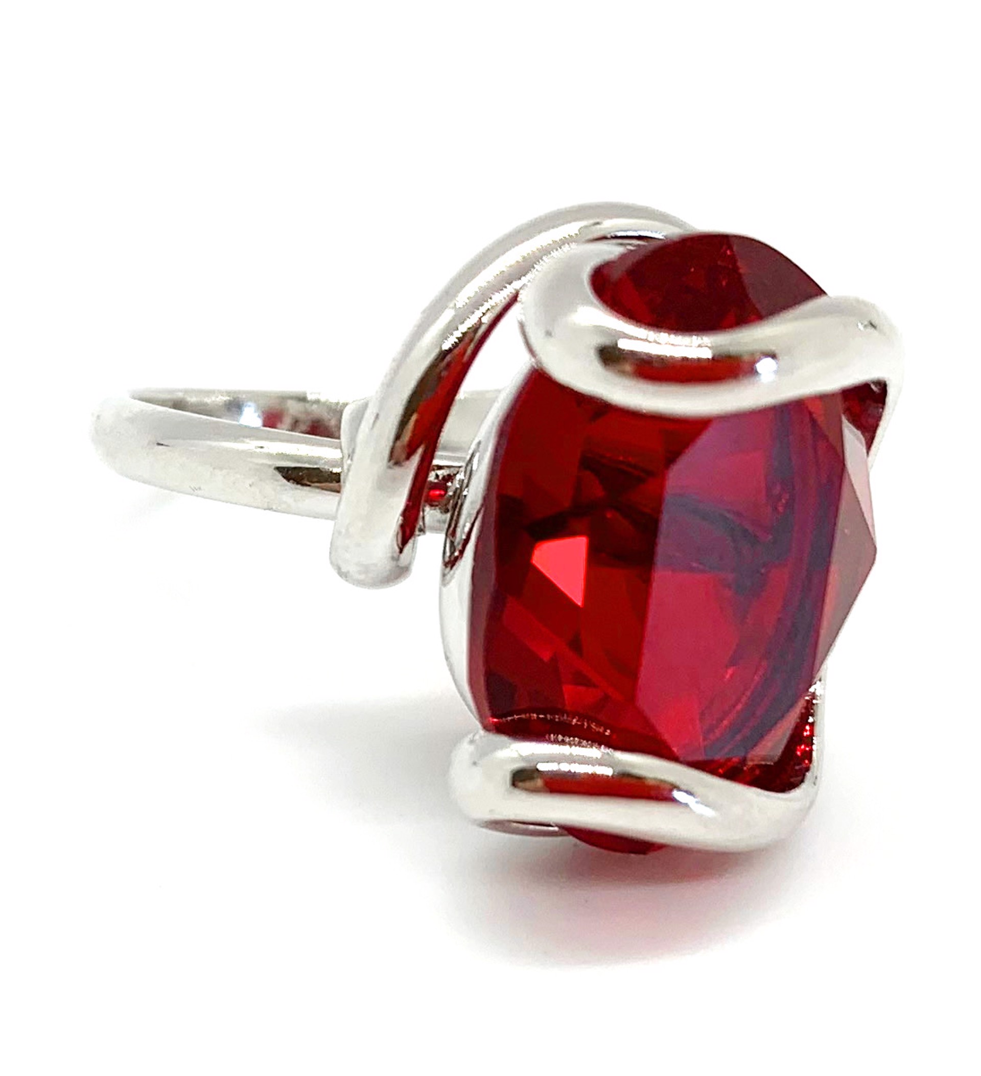 Ruby Red Swarovski Oval Crystal Ring -  Triple Rhodium Plated by Monique Touber