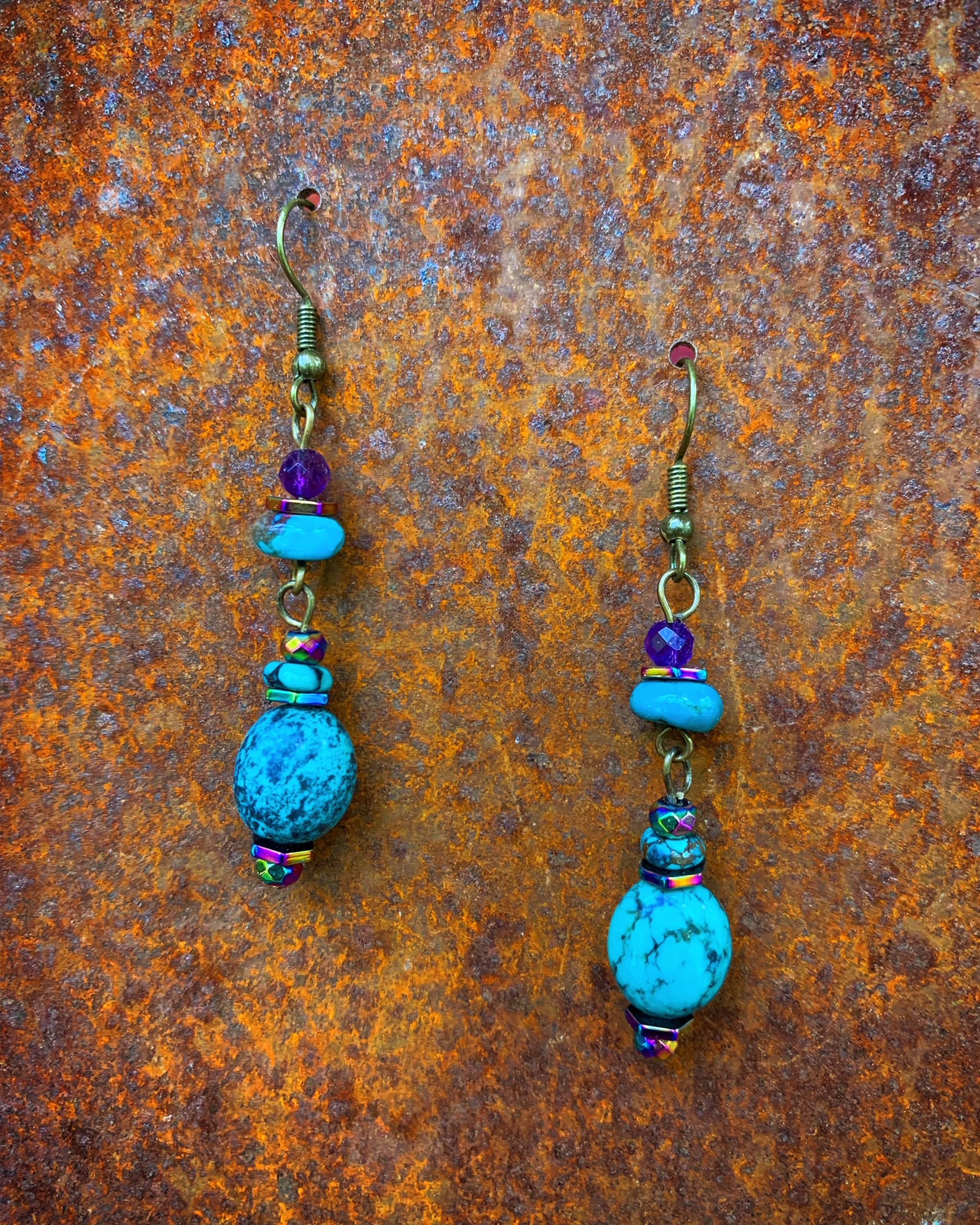 K849 Amethyst and Turquoise Earrings by Kelly Ormsby