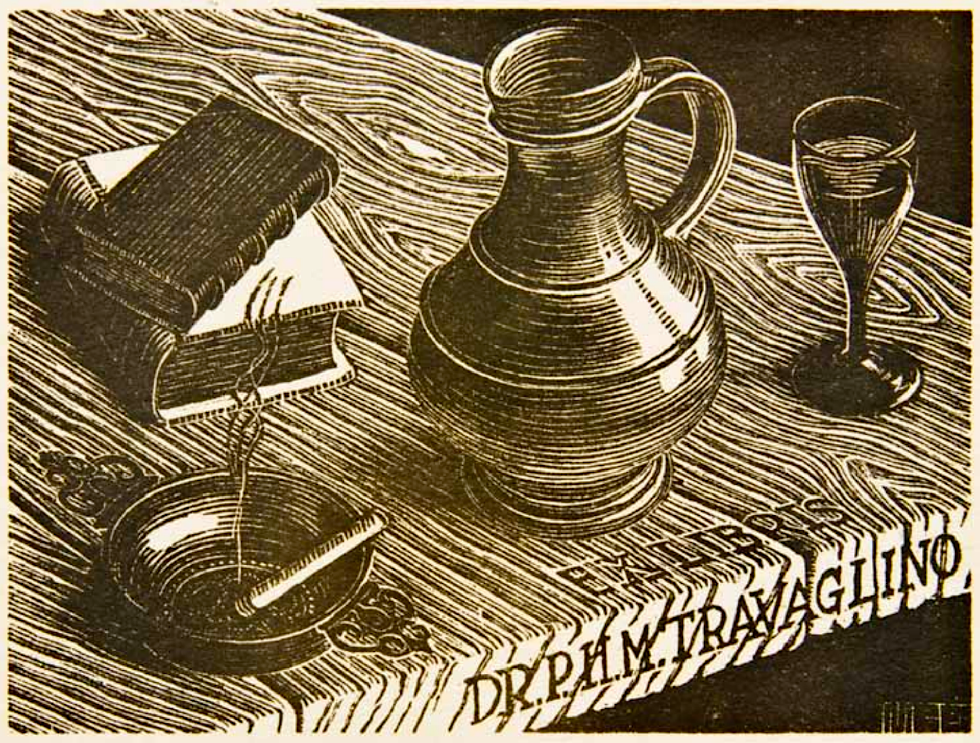 Table Still Life, Dr. Travaglino Ex-Libris by M.C. Escher