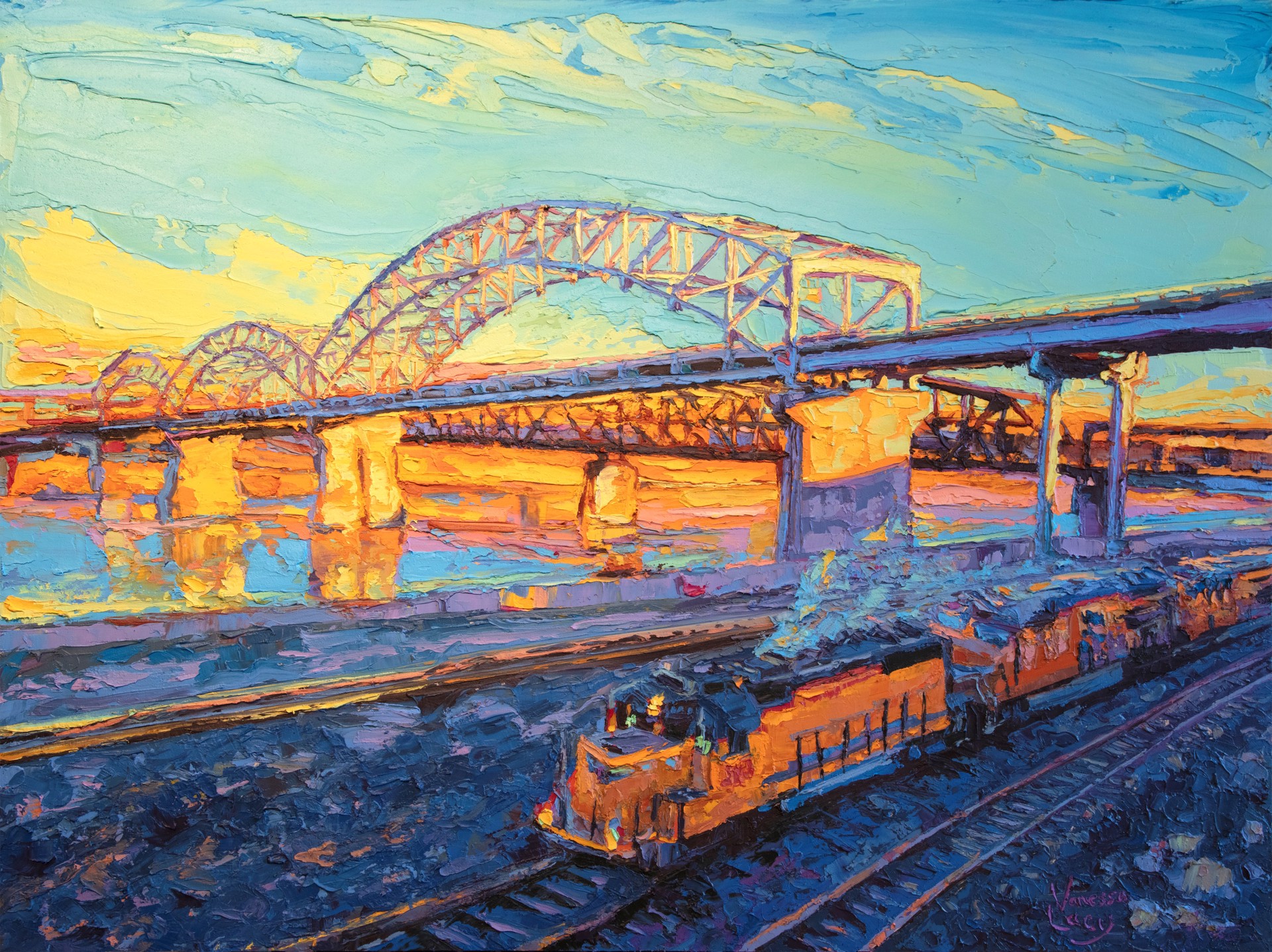 Broadway Bridge with Train by Vanessa Lacy