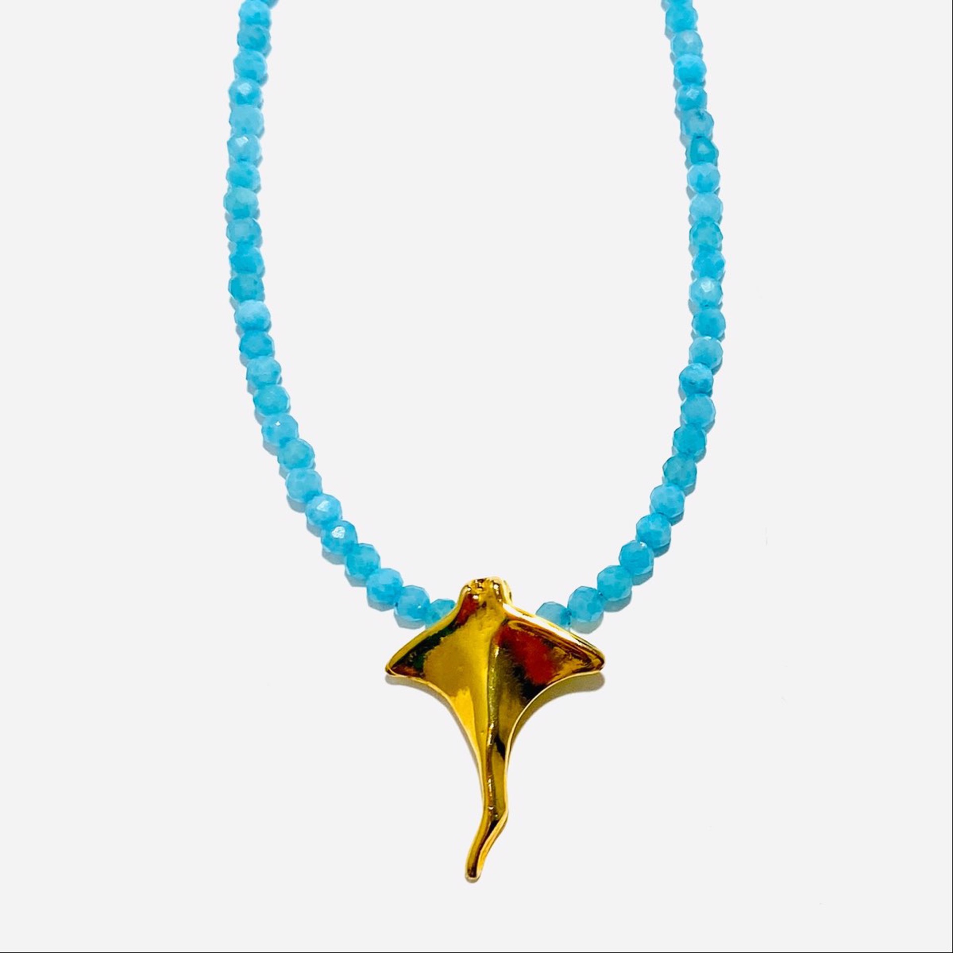 Faceted Tiny Amazonite Vermeil Skate Pendant Necklace by Nance Trueworthy