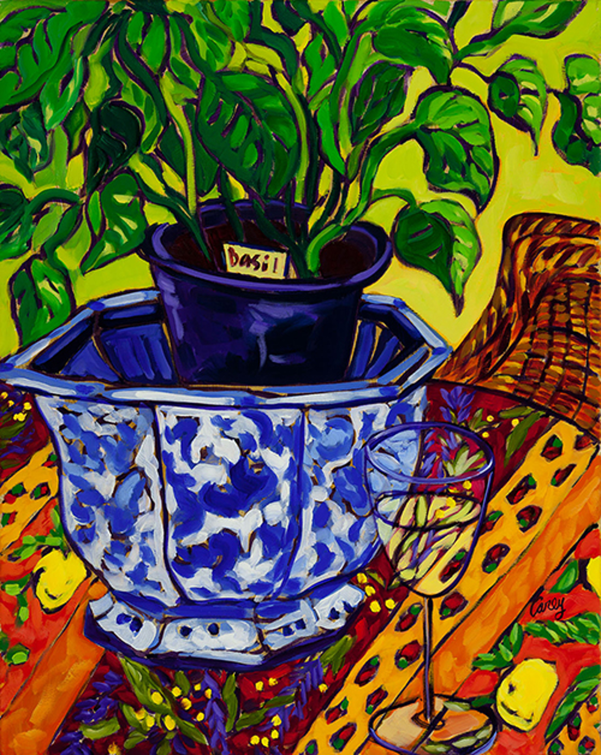 Basil in a Blue Bowl by Cathy Carey